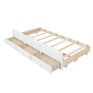 Full Bed With Bookcase, Twin Trundle & Drawers, White