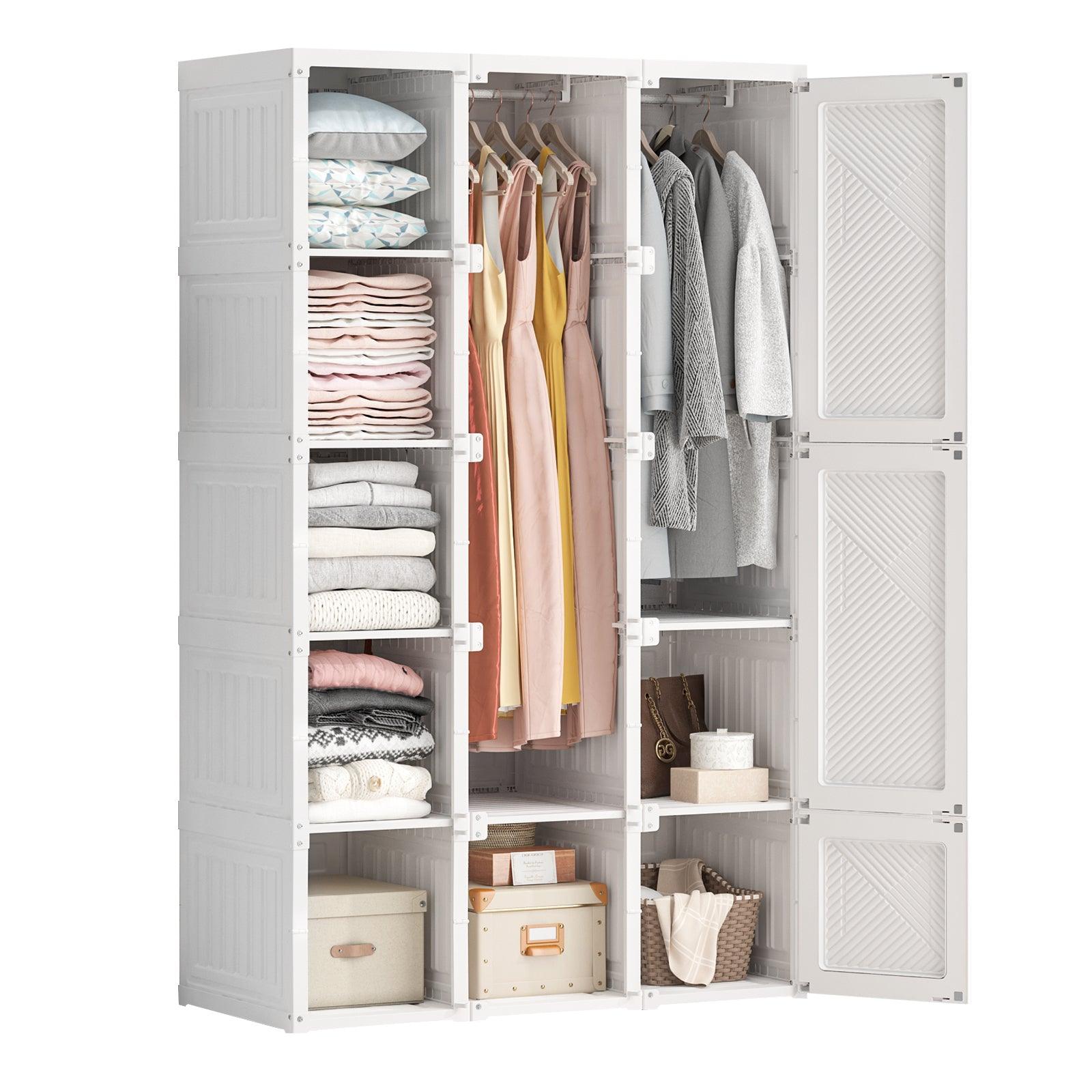 🆓🚛 Portable Wardrobe Closet Storage Organizer, White Closet & White Doors