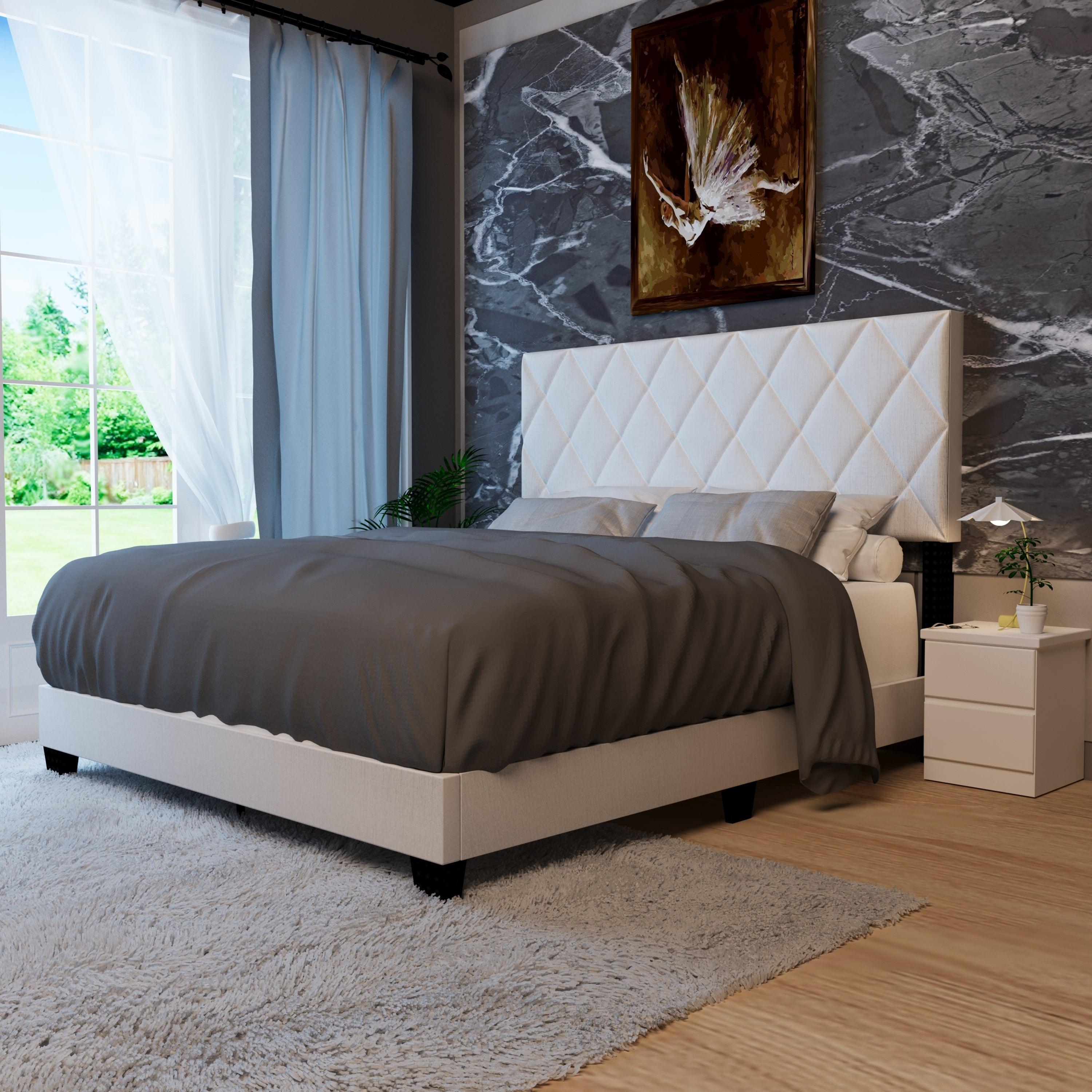 🆓🚛 White Queen Size Adjustable Upholstered Bed Frame American Simple and Versatile Style, Suitable for Any Room Style