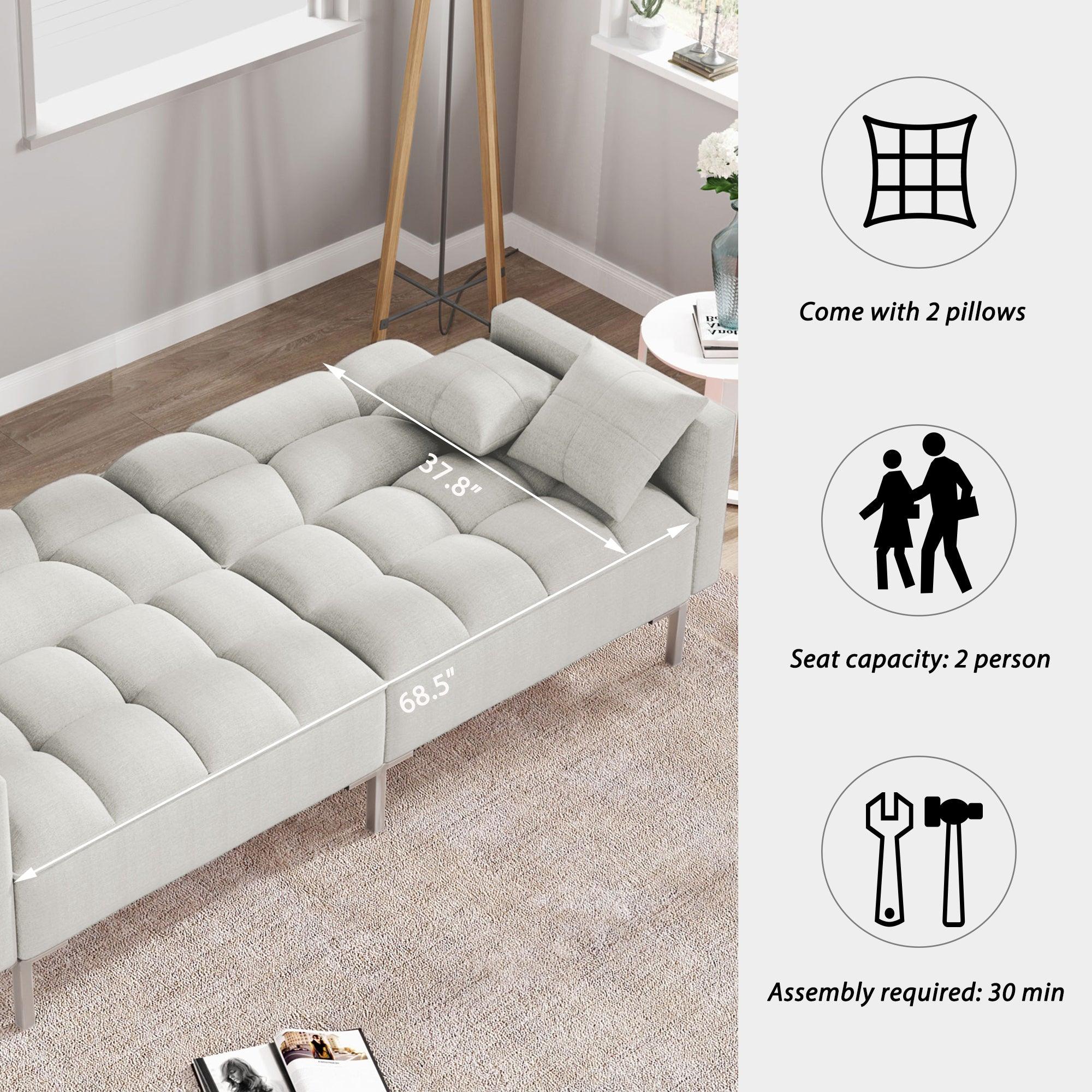 74.8"  Linen Upholstered Modern Convertible Folding Futon Sofa Bed For Compact Living Space, Apartment, Dorm