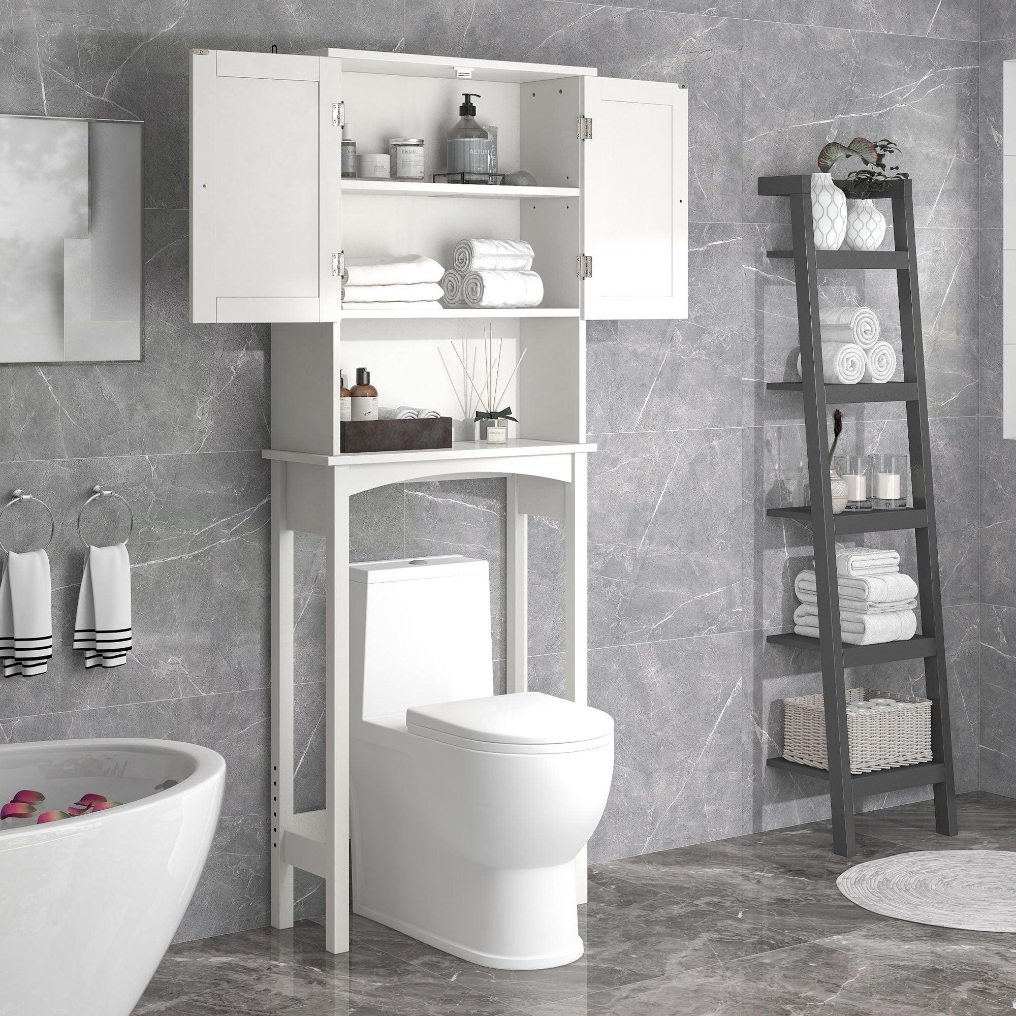 🆓🚛 Over-The-Toilet Bathroom Cabinet With Shelf & Two Doors Space-Saving Storage, Easy To Assemble, White