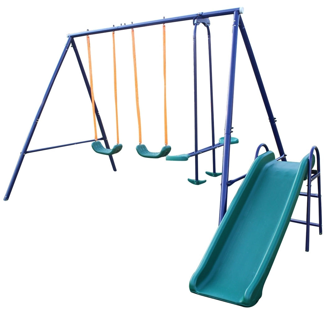 🆓🚛 Frame Metal Swing Set W/ Slide, Blue Green & Orange