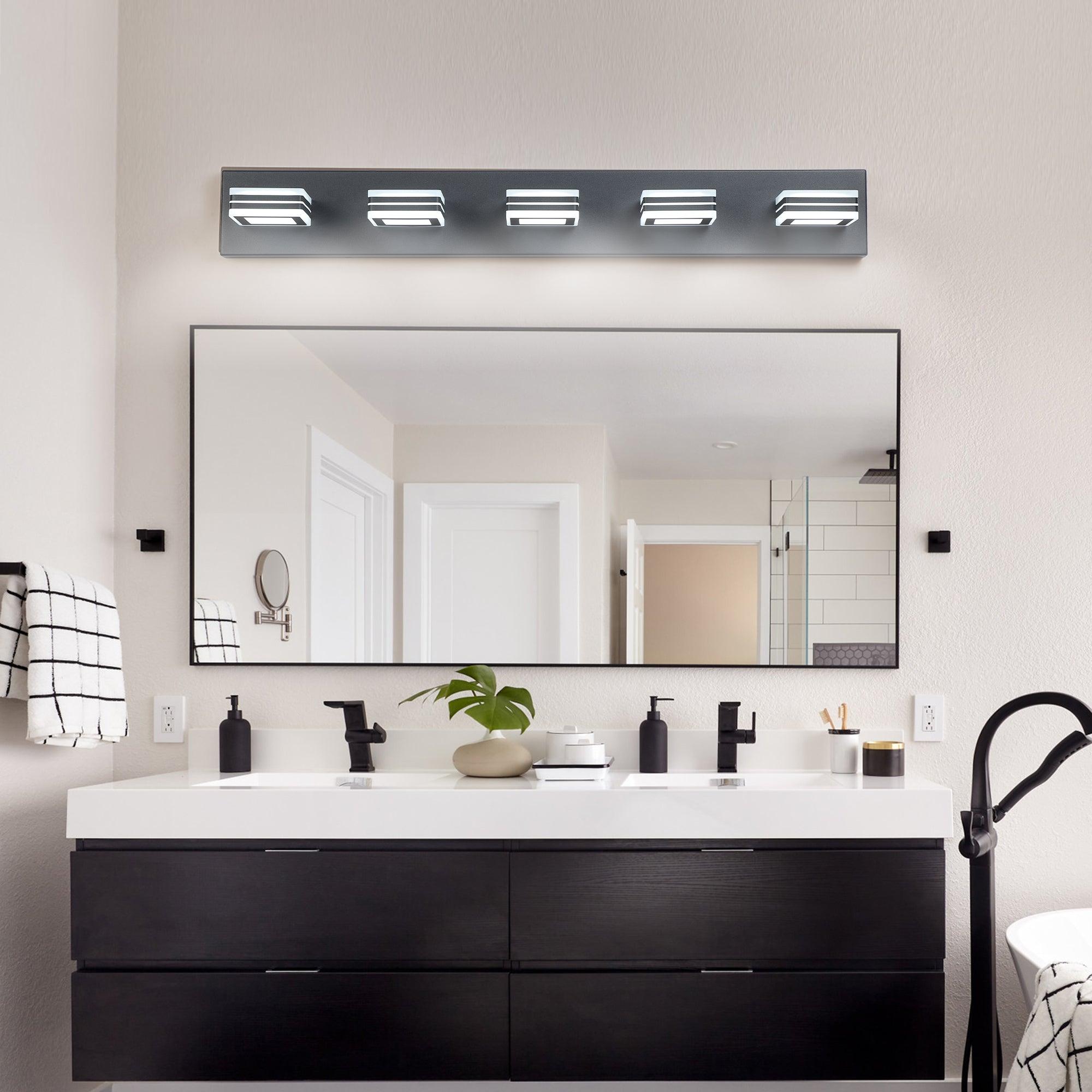 🆓🚛 Led Modern Black Vanity Lights, 5-Lights Acrylic Matte Black Bathroom Vanity Lights Over Mirror