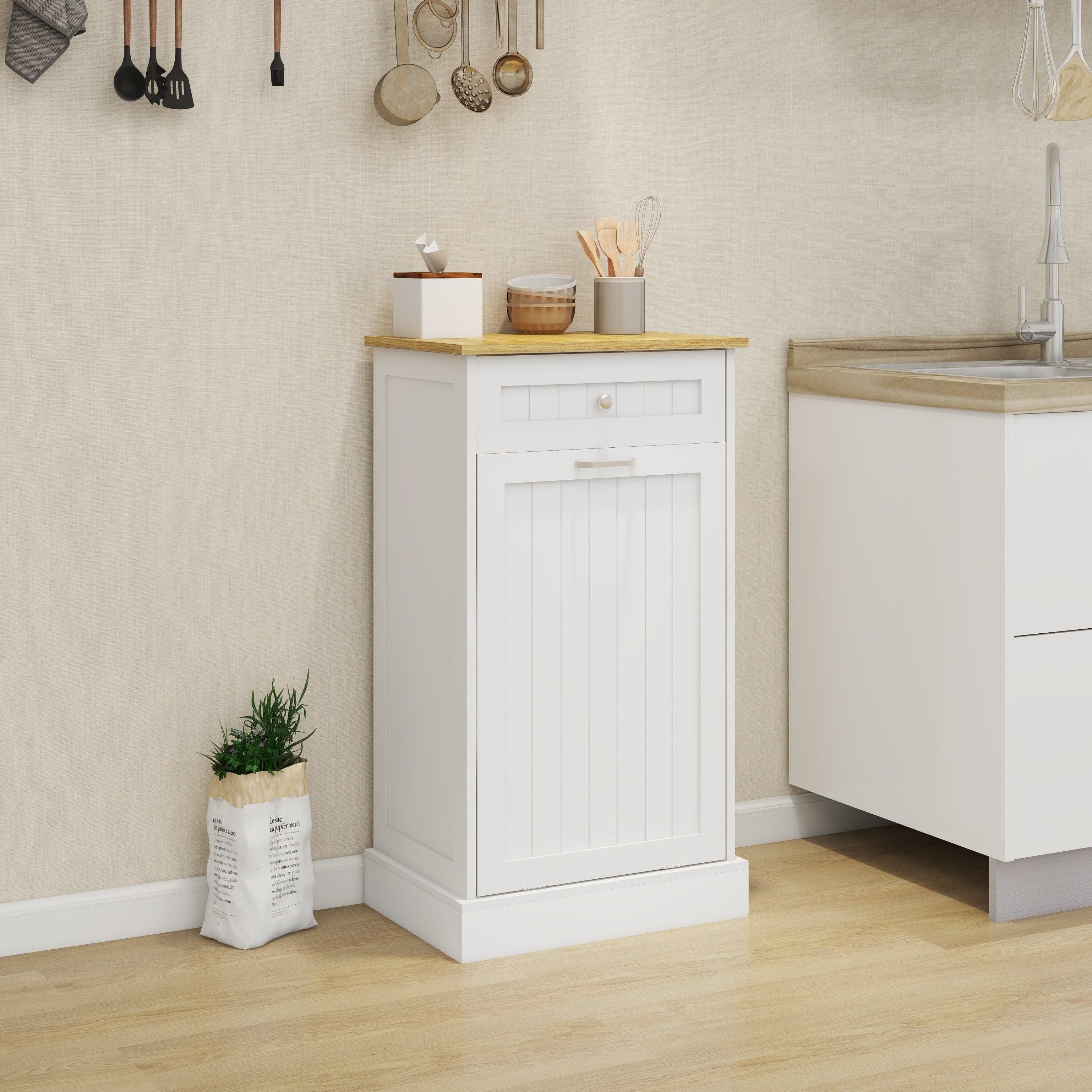 🆓🚛 One Drawers & One-Compartment Tilt-Out Trash Cabinet Kitchen Trash Cabinet, White