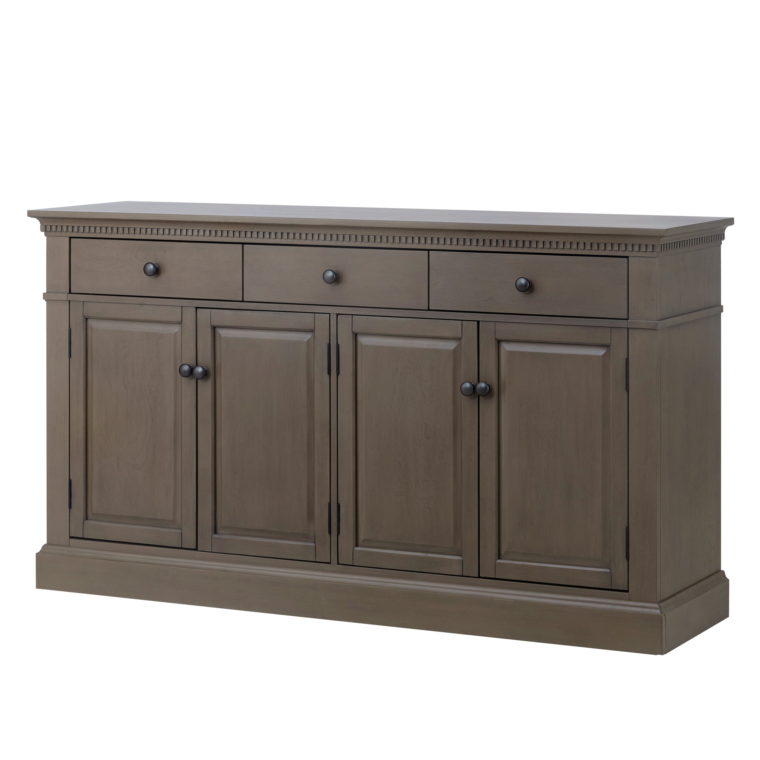 🆓🚛 Retro-Style Sideboard With Extra Large Storage Space With Three Drawers & Two Compartments for Living Room & Dining Room, Taupe