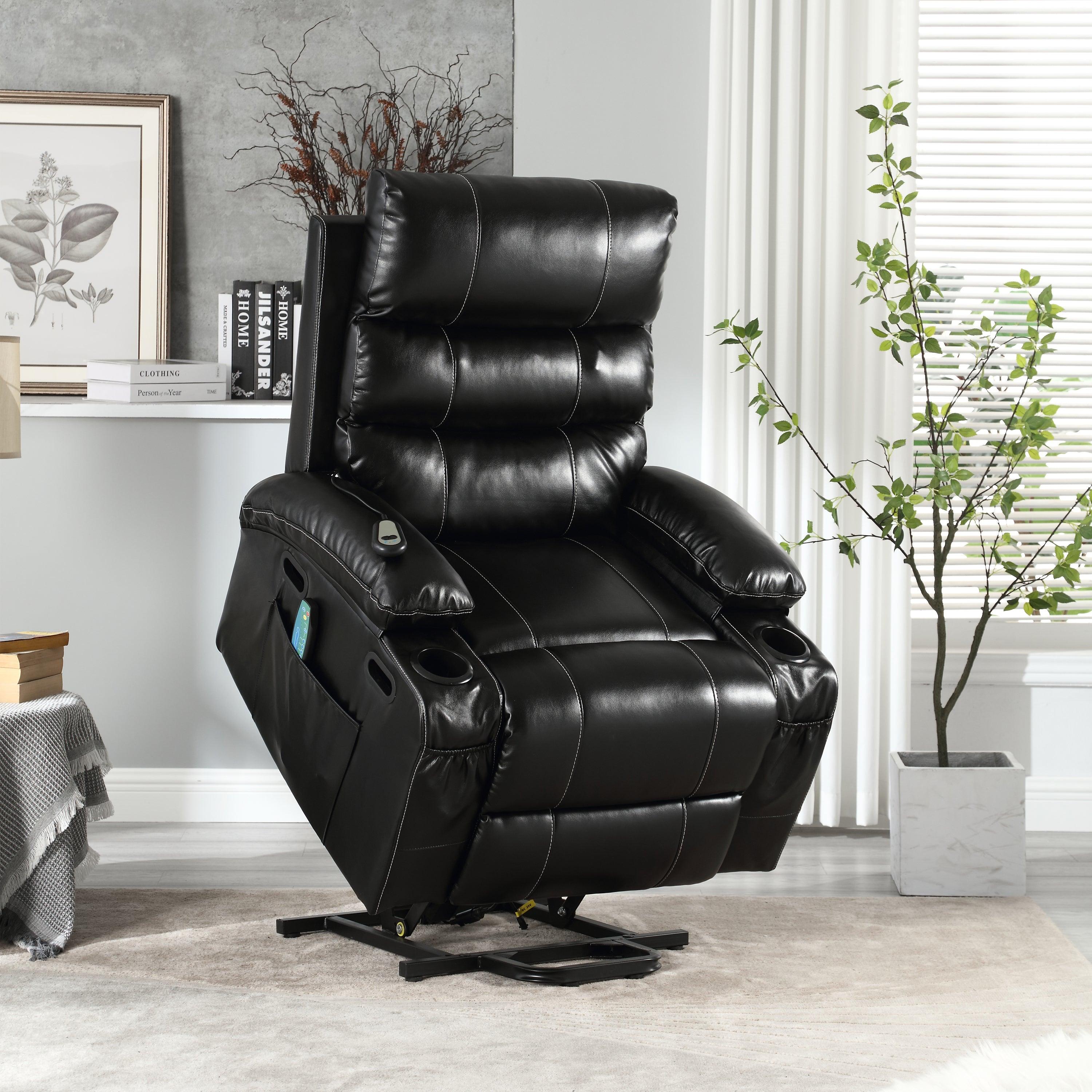 🆓🚛 21" Seat Width Electric Power Lift Recliner Chair Sofa for Elderly, 8 Point Vibration Massage & Lumber Heat, Remote Control, Side Pockets & Cup Holders, Black
