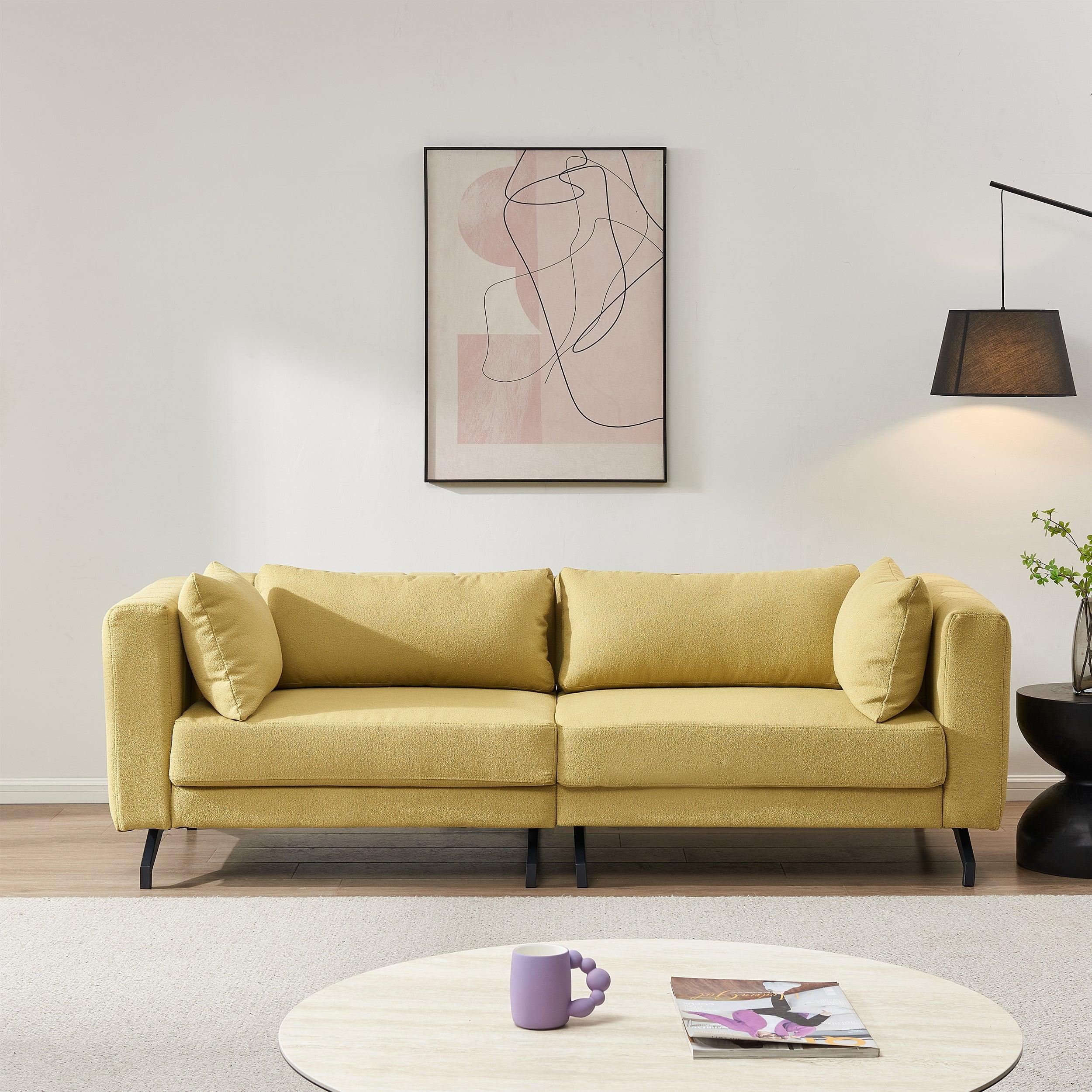 🆓🚛 Living Room Sofa Couch With Metal Legs Yellow Fabric