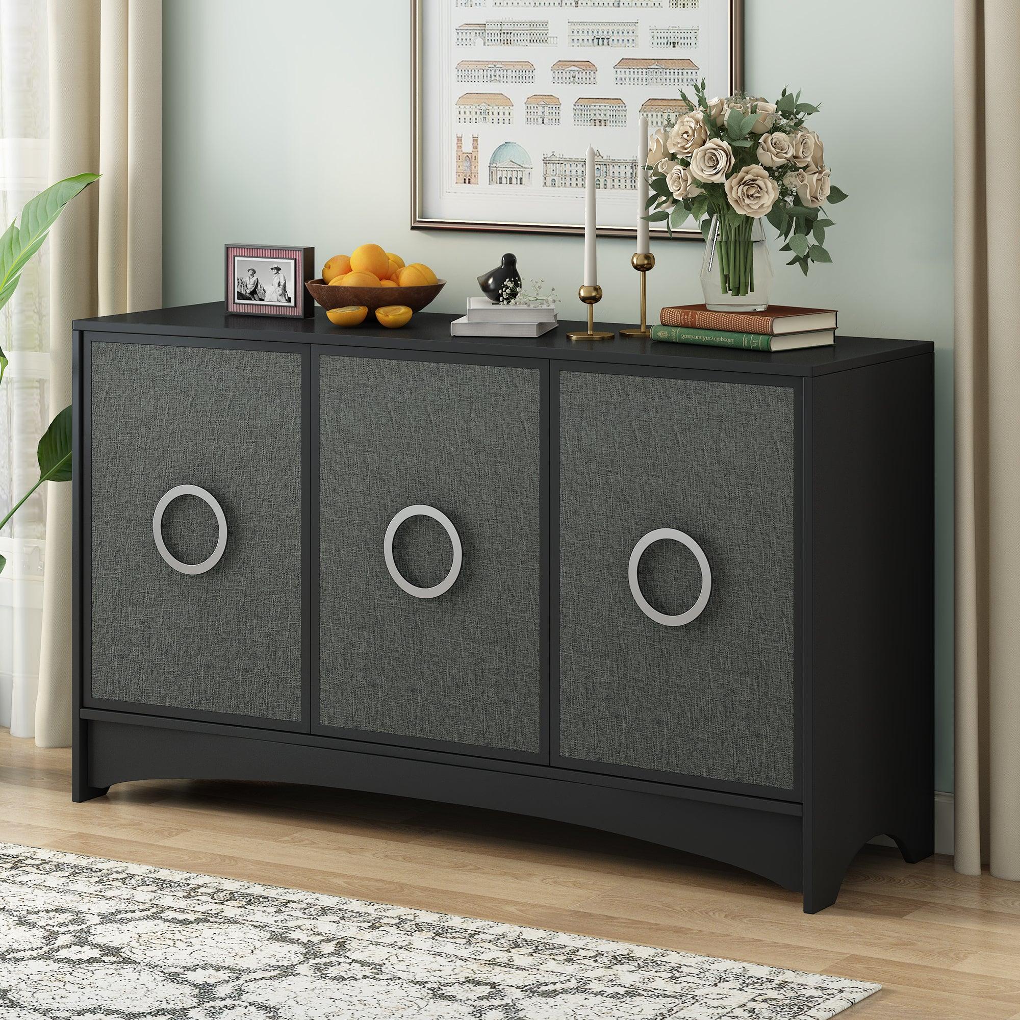 🆓🚛 Curved Design Storage Cabinet With Three Doors & Adjustable Shelves, Suitable for Corridors, Entrances, Living Rooms, & Study