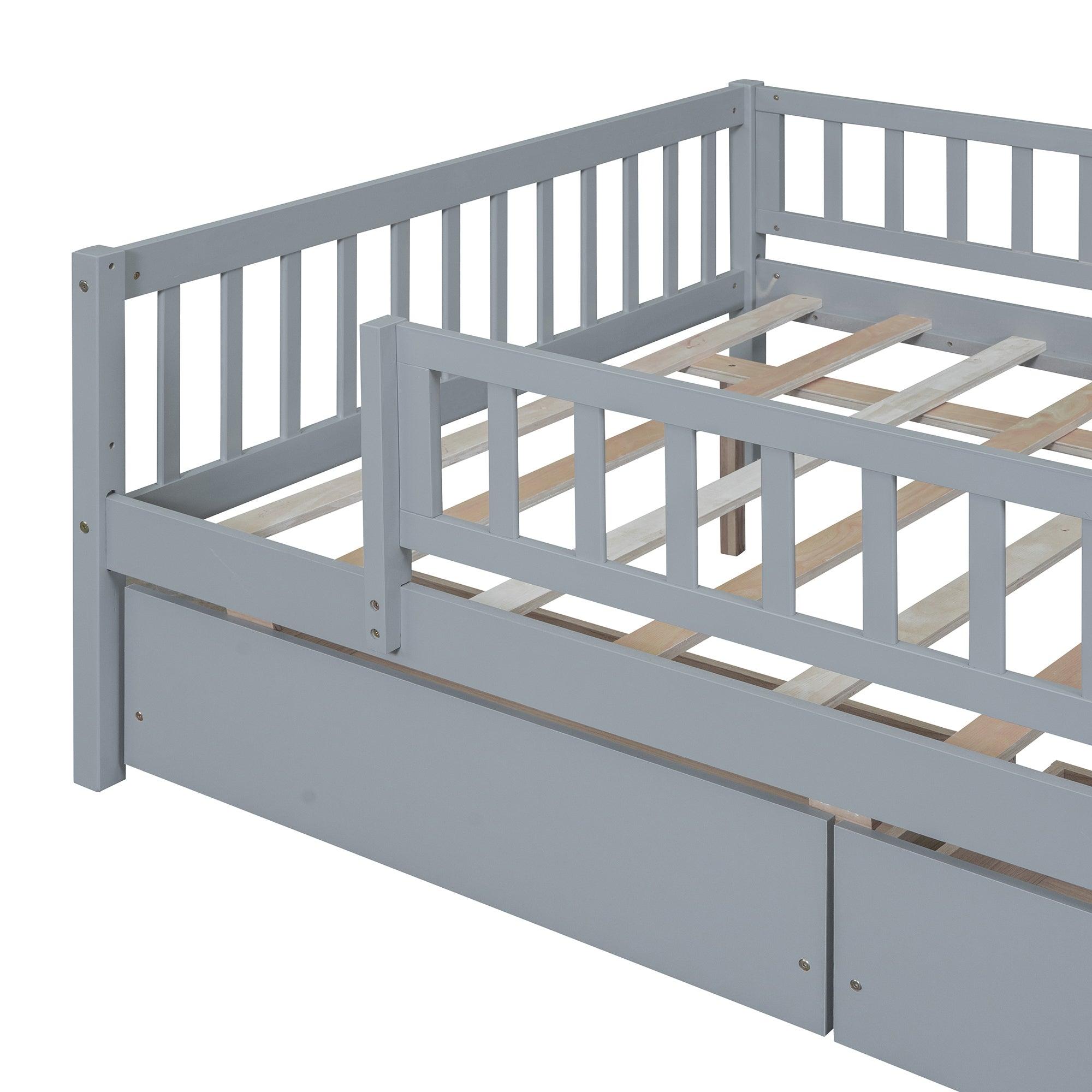 Full Size Daybed Wood Bed With Two Drawers, Gray