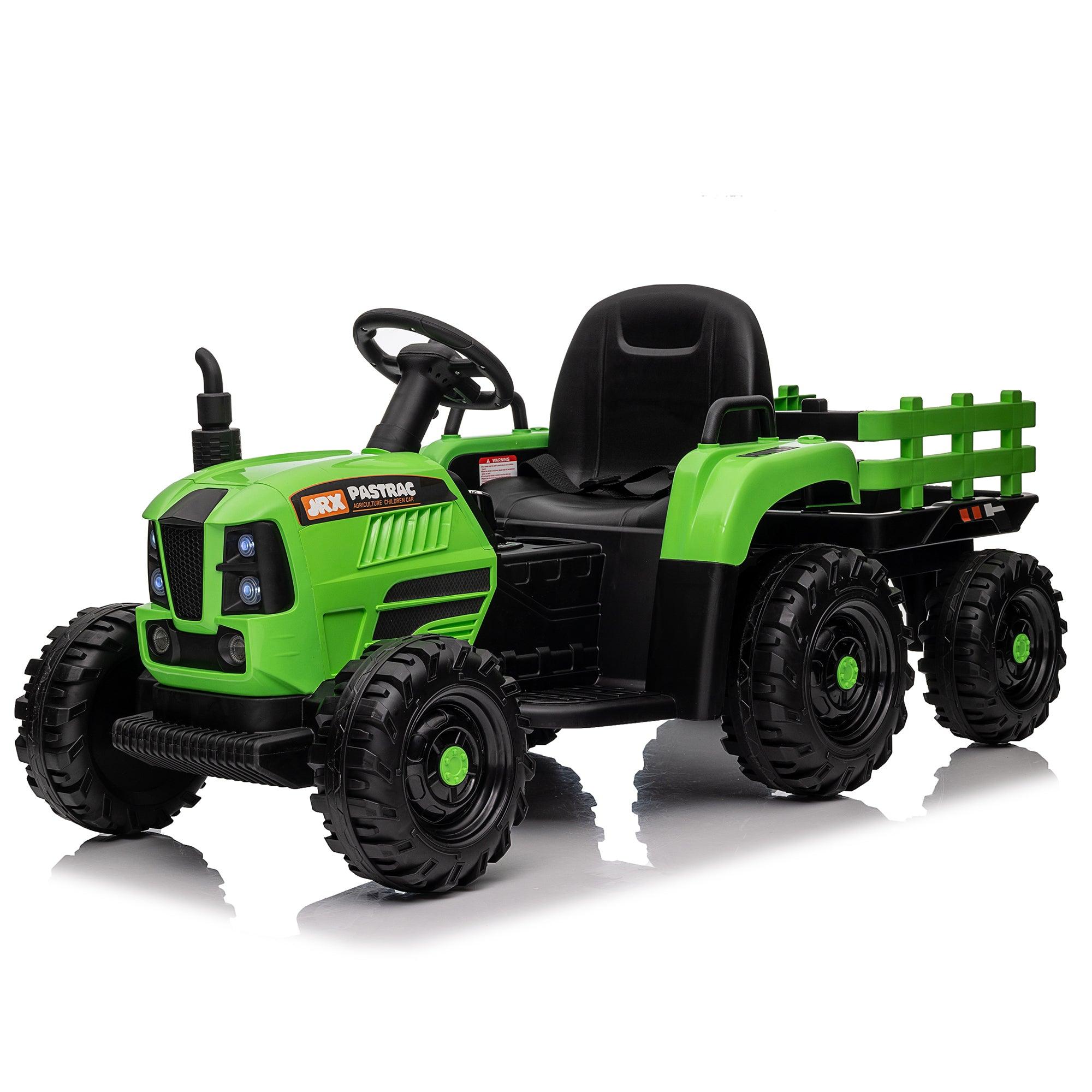 🆓🚛 Ride On Tractor With Trailer, 12V Battery Powered Electric Tractor Toy W/Remote Control, Electric Car for Kids, Three Speed Adjustable, Power Display, Usb, Mp3, Bluetooth, Led Light, Two-Point Safety Belt