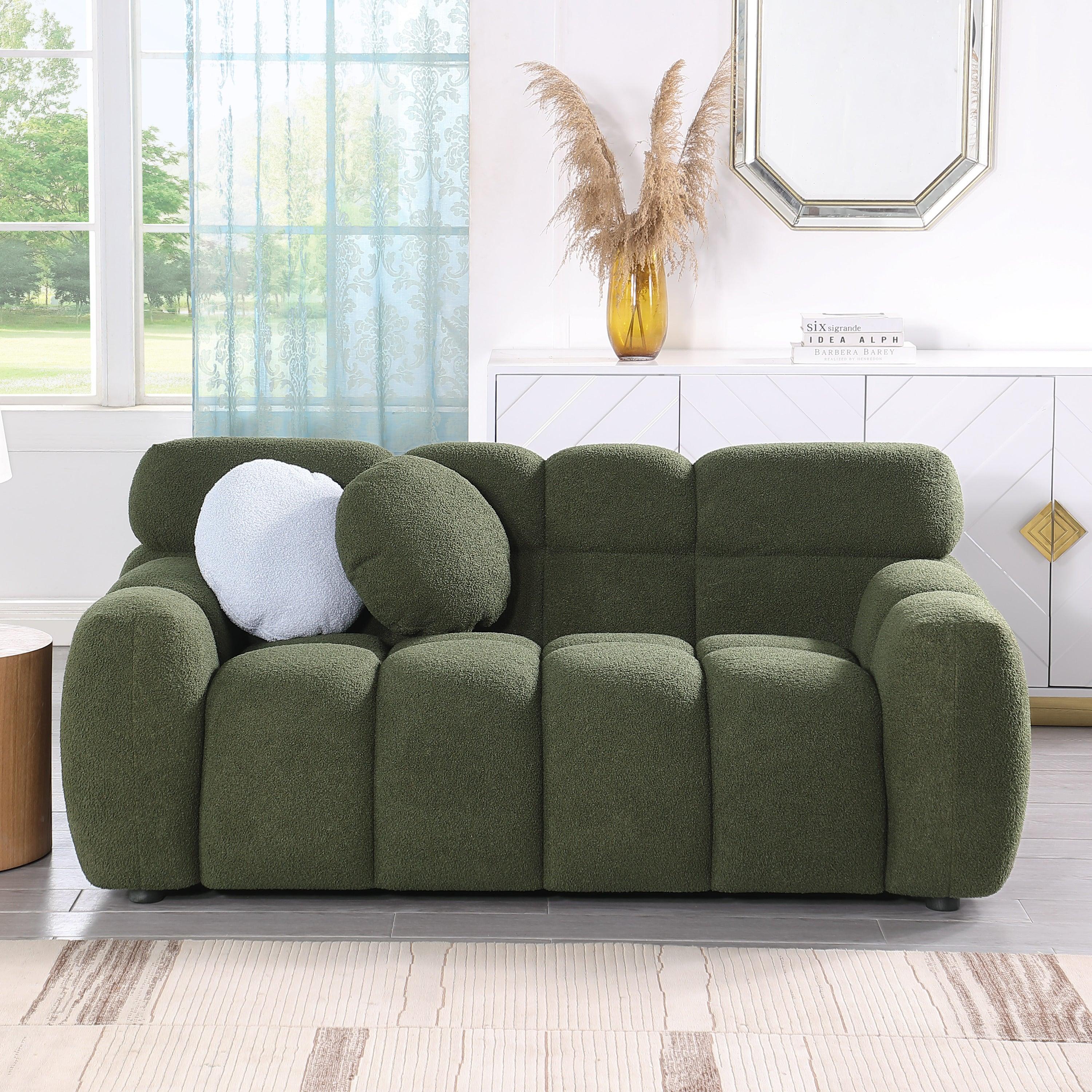🆓🚛 64.96 Length, 35.83" Deepth, Human Body Structure for Usa People, Marshmallow Sofa, Boucle Sofa, 2 Seater, Olive Green