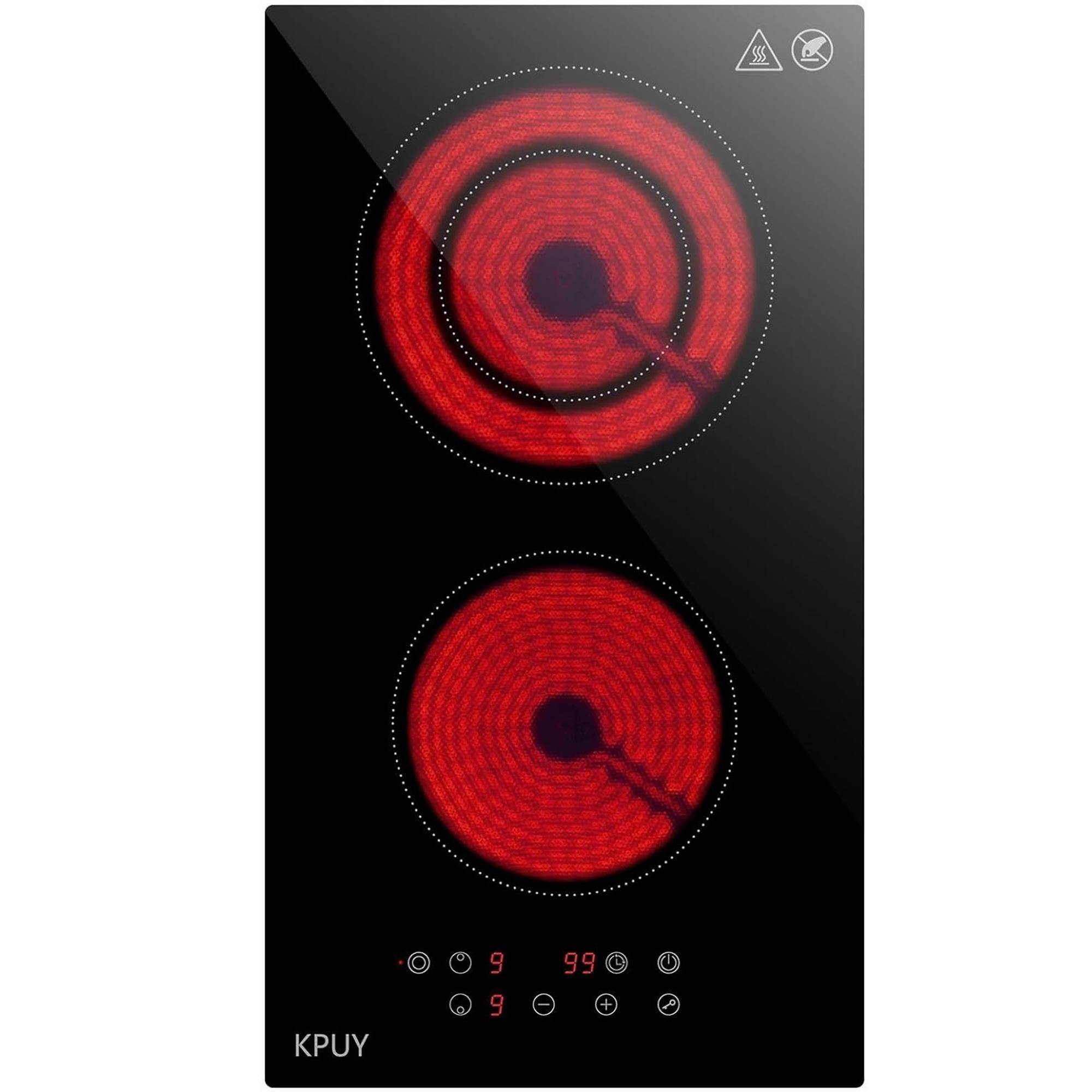 🆓🚛 3200W 12" Built-In 2 Burner Electric Cooktop 220-240V for Hard Wire Ceramic Countertop Burner With Touch Control, 9 Power Levels, Timer & Safety Lock, Over Heat Protection No Plug