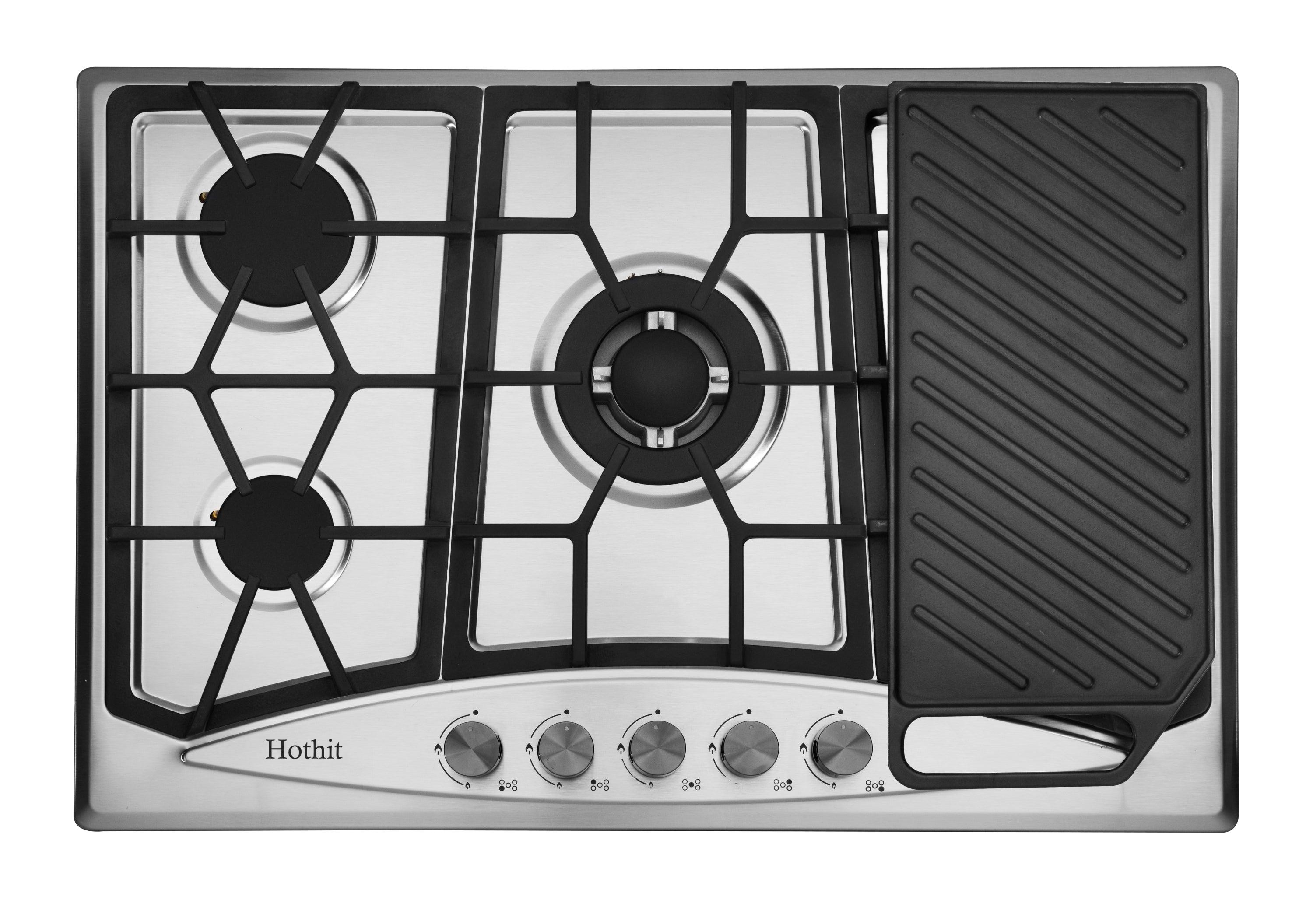 🆓🚛 Propane Gas Cooktop 30" Inch With Griddle, 5 Burner Built-in Stainless Steel Gas Stove Top, Lpg/Ng Dual Fuel, Include Gas Pressure Regulator Gas Range