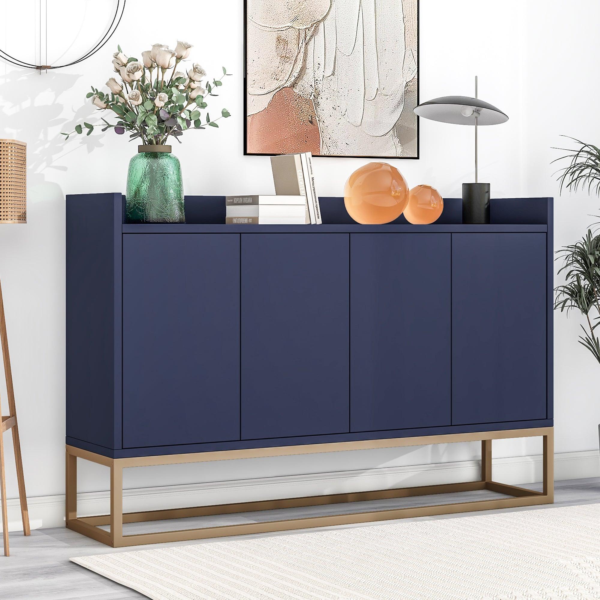 🆓🚛 Modern Sideboard Elegant Buffet Cabinet With Large Storage Space for Dining Room, Entryway (Navy)