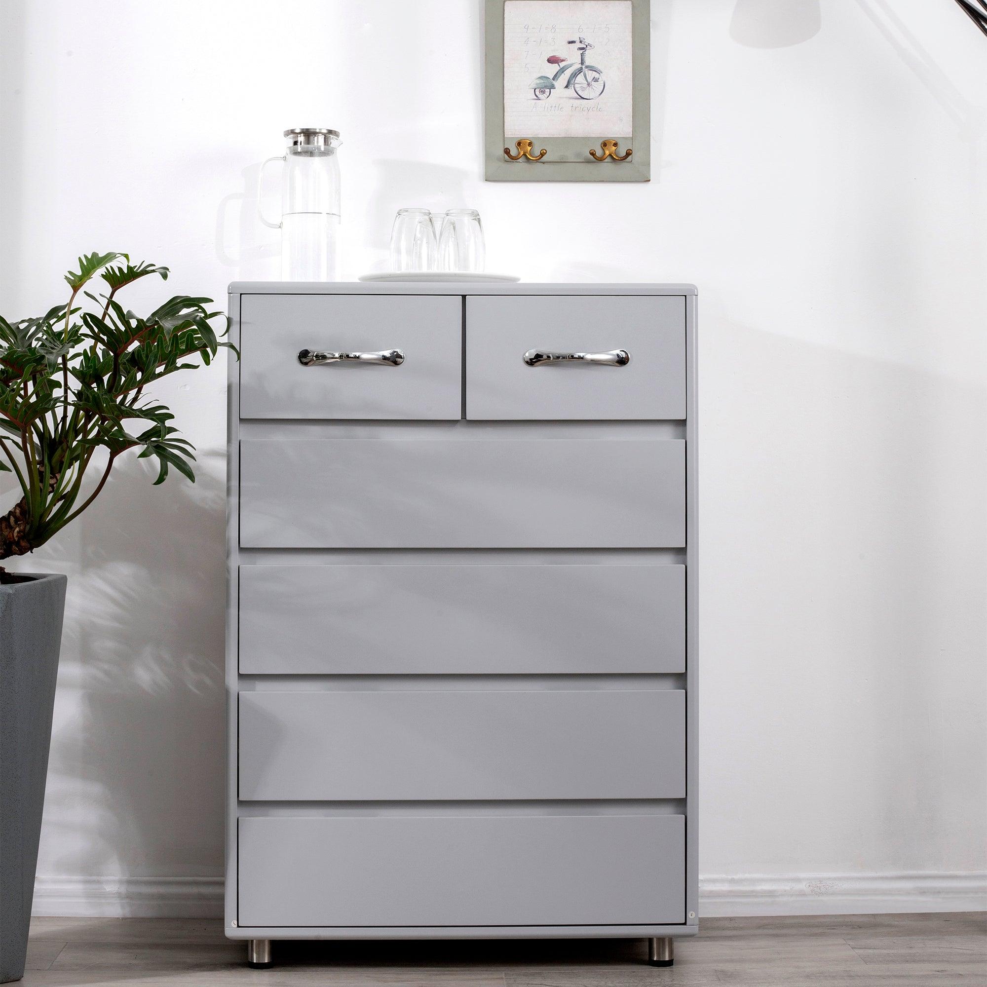 🆓🚛 Six Drawer Side Table-Gray