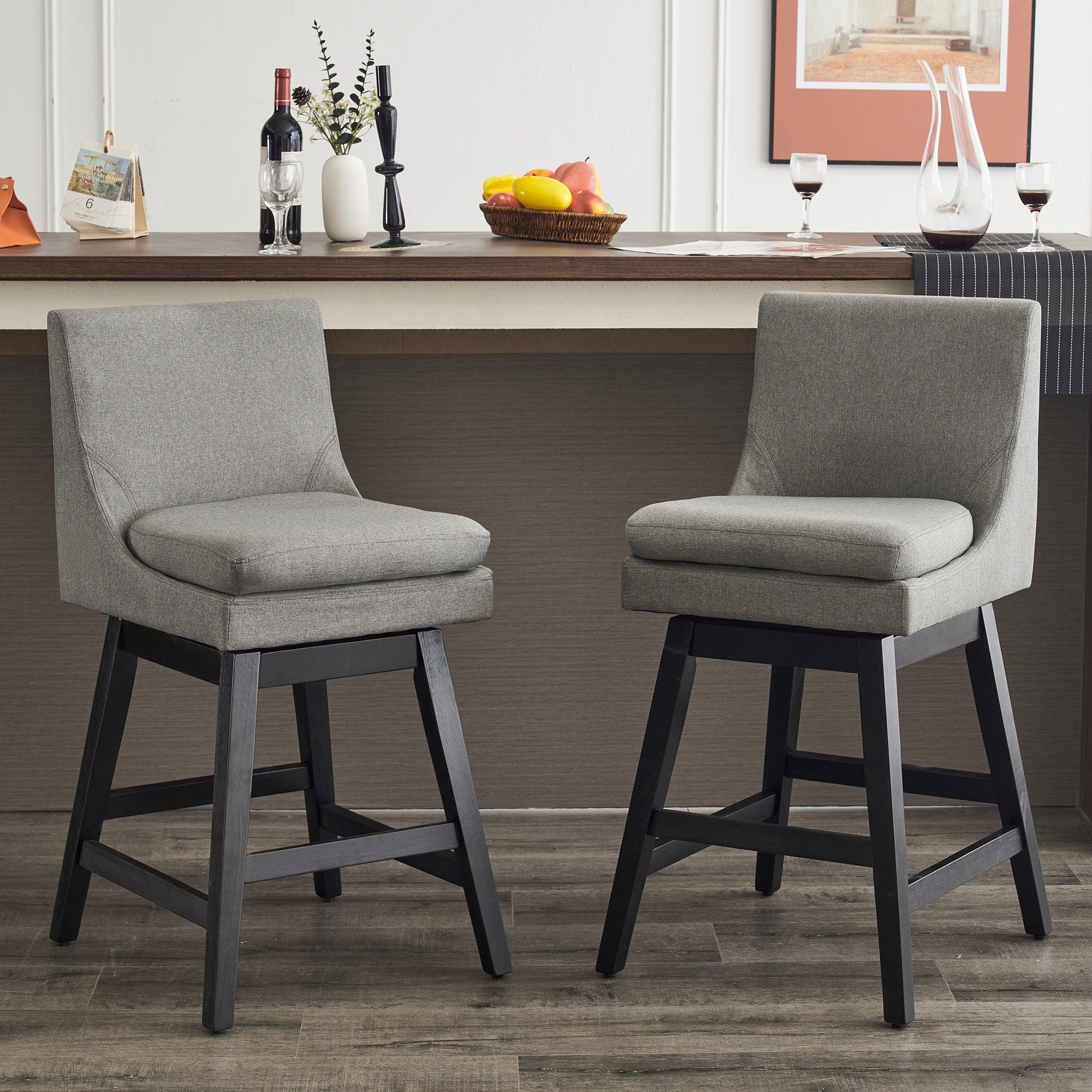 26" Upholstered Swivel Bar Stools Set of 2, Modern Linen Fabric High Back Counter Stools with Ergonomic Design and Wood Frame