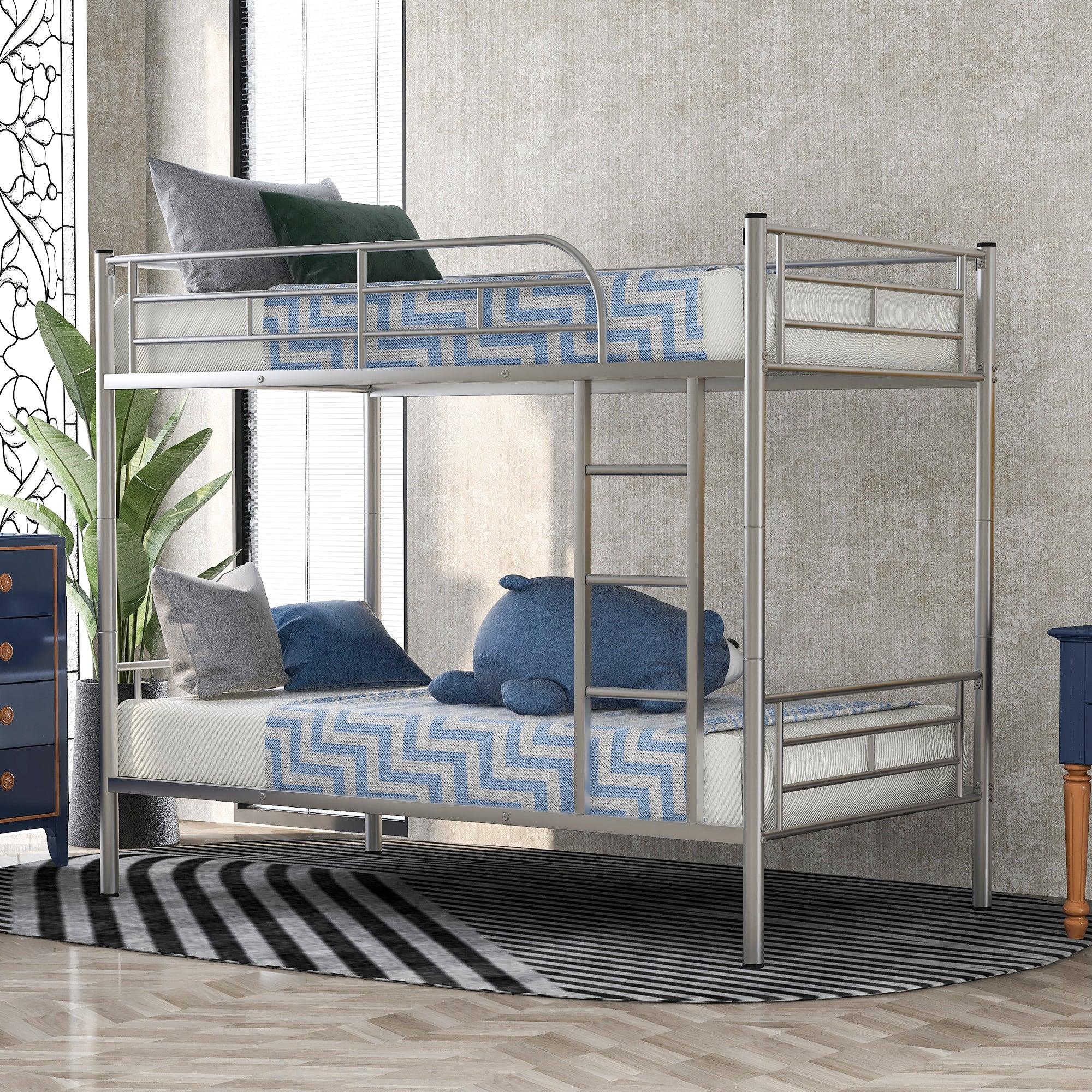 🆓🚛 Twin Over Twin Metal Bunk Bed, Silver