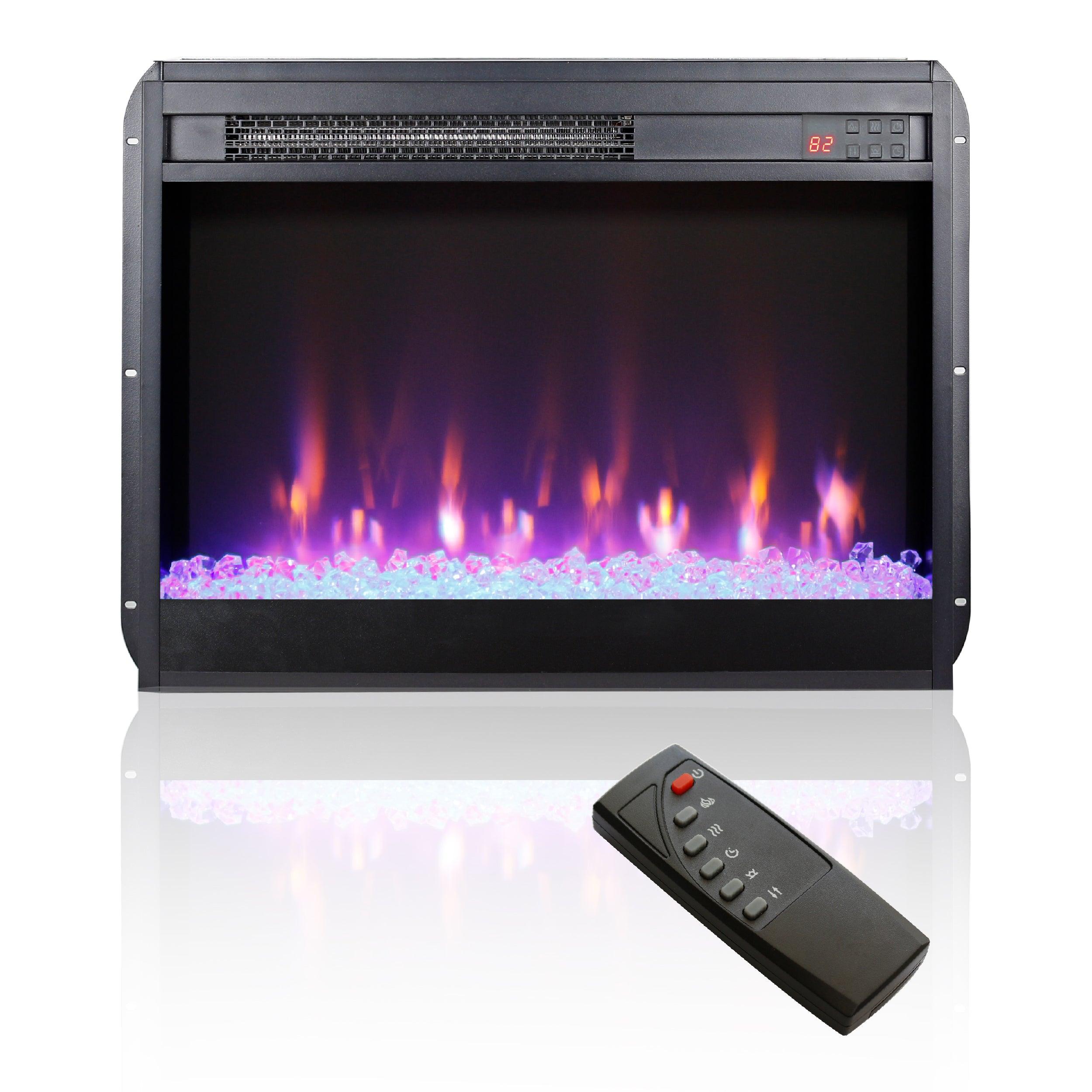 🆓🚛 23 Inch Electric Fireplace Insert, Ultra Thin Heater With Crystal & Realistic Flame, Remote Control With Timer, Overheating Protection, With Side Light