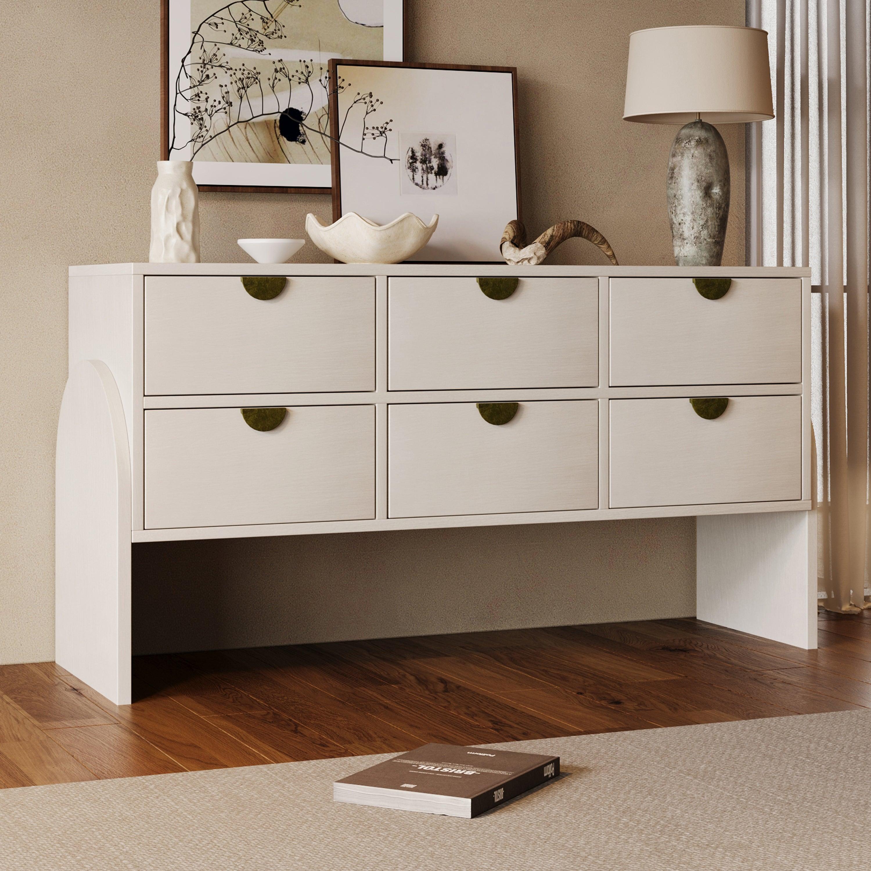 🆓🚛 Retro Style Rubber Wood Venner Three-Drawer Dresser Sideboard Cabinet Console Table - White