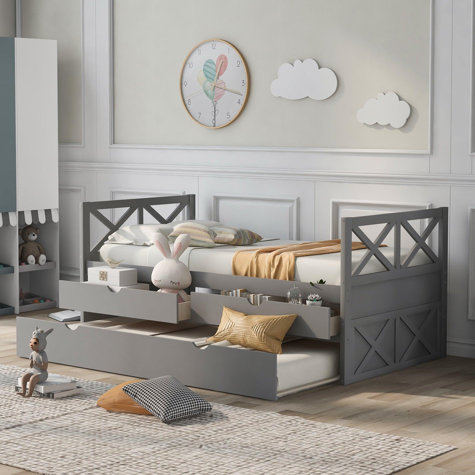 🆓🚛 Multi-Functional Daybed With Drawers & Trundle, Gray