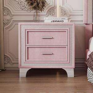 ELCRU 2-Drawer Velvet Nightstand with Metal Legs for Bedroom - Pink