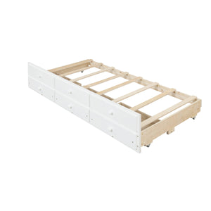 Full Bed With Bookcase, Twin Trundle & Drawers, White