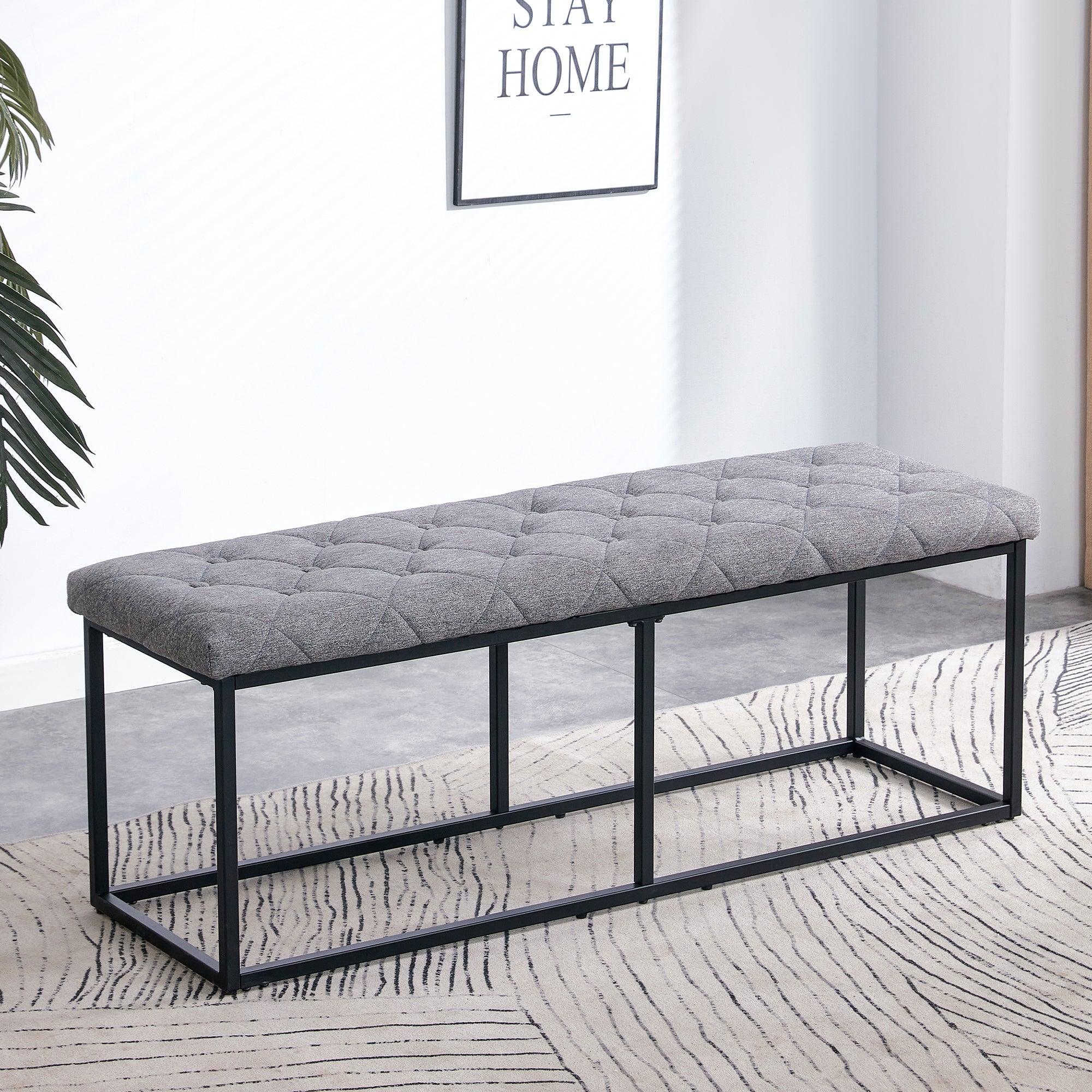 🆓🚛 Tufted Extra-Long Entryway Bench, 51" Bedroom Benches Upholstered Dining Benches, Fabric End Of Bed Bench for Bedroom Dining Room Living Room Entryway, Gray