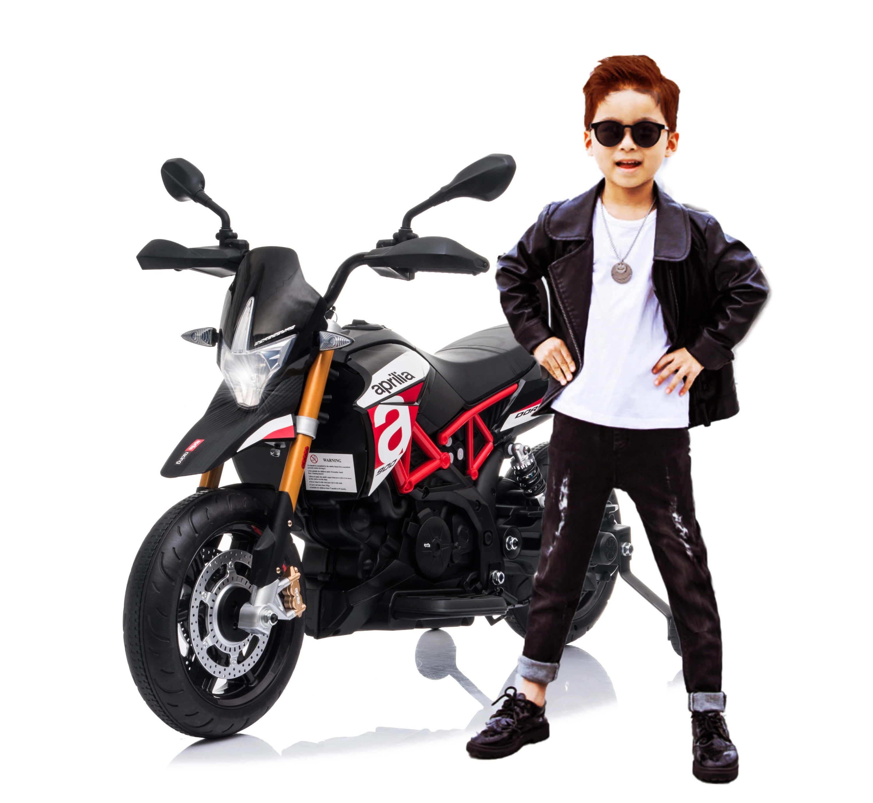 🆓🚛 Red, Licensed Aprilia Electric Motorcycle, 12V Kids Motorcycle, Ride On Toy W/Training Wheels, Spring Suspension, Led Lights, Sounds & Music, Mp3, Battery Powered Dirt Bike for Boys & Girls