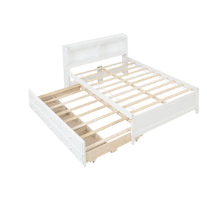 Full Bed With Bookcase, Twin Trundle & Drawers, White