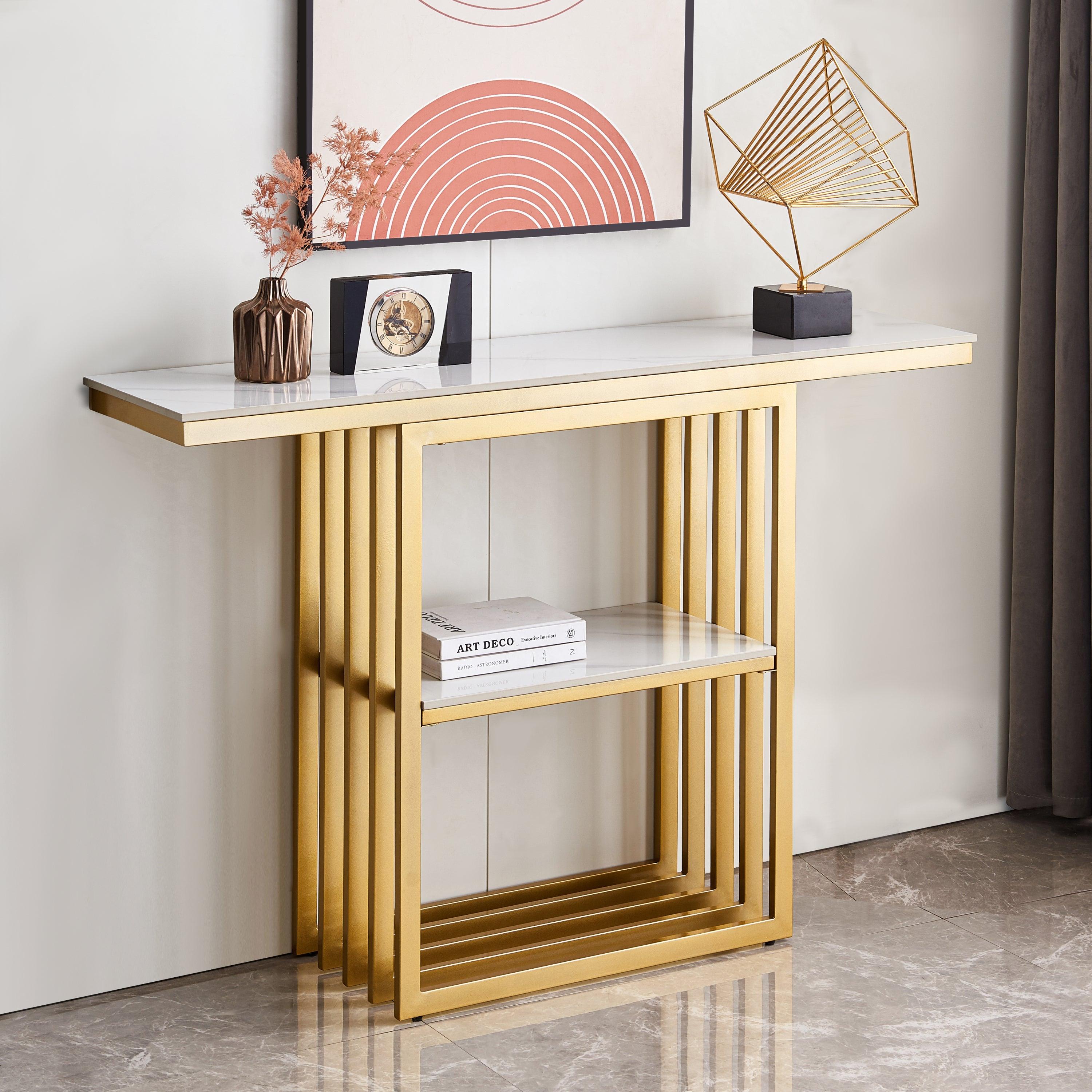HENCHIL Modern Console Table, Metal Frame with Adjustable Foot Pads, Golden