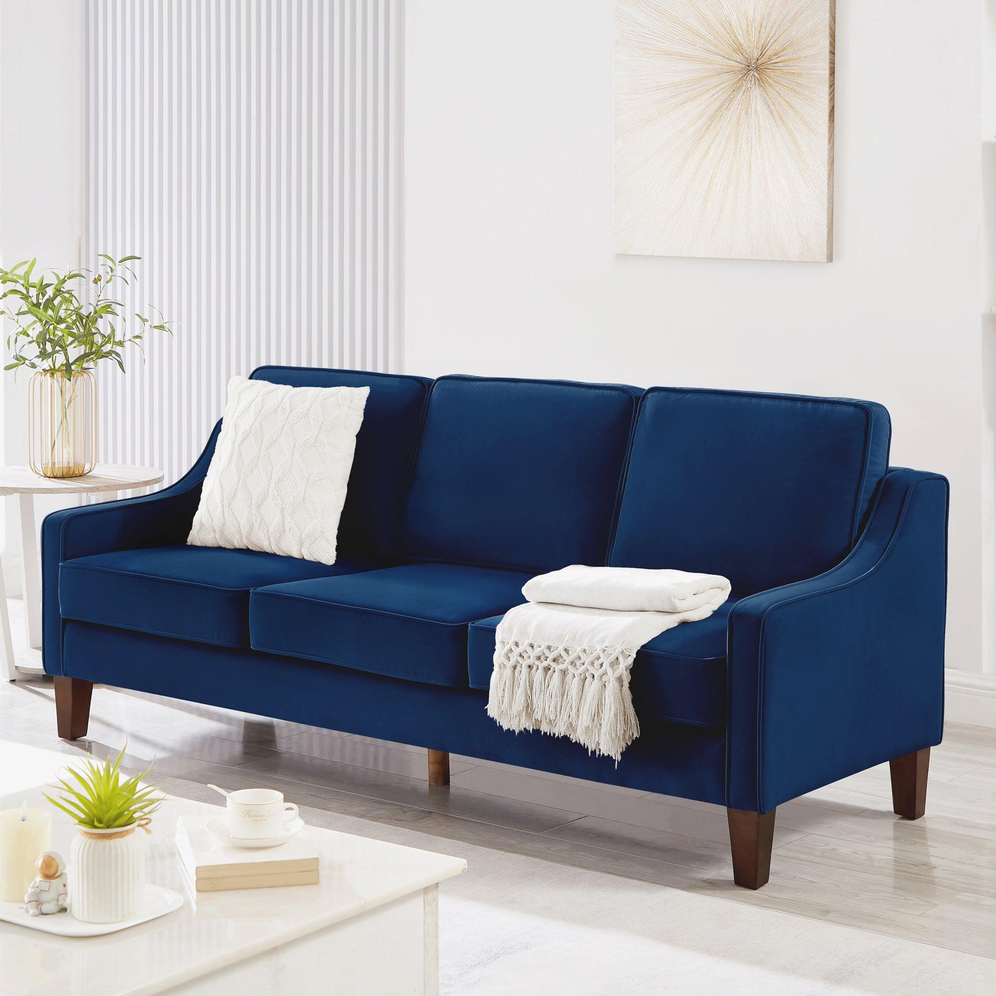 🆓🚛 Modern Upholstered Velvet 3-Seat Sofa With Removable Cushions for Living Room & Bedroom, Navy