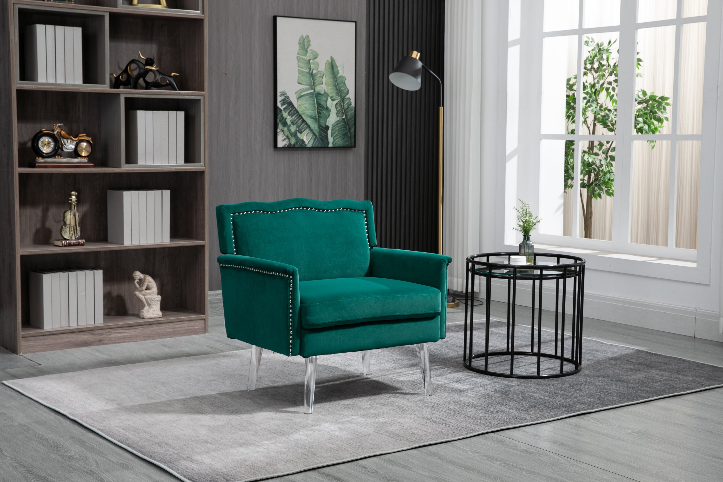 🆓🚛 Accent Chair, Living Room Chair / Leisure Single Sofa With Acrylic Feet, Green
