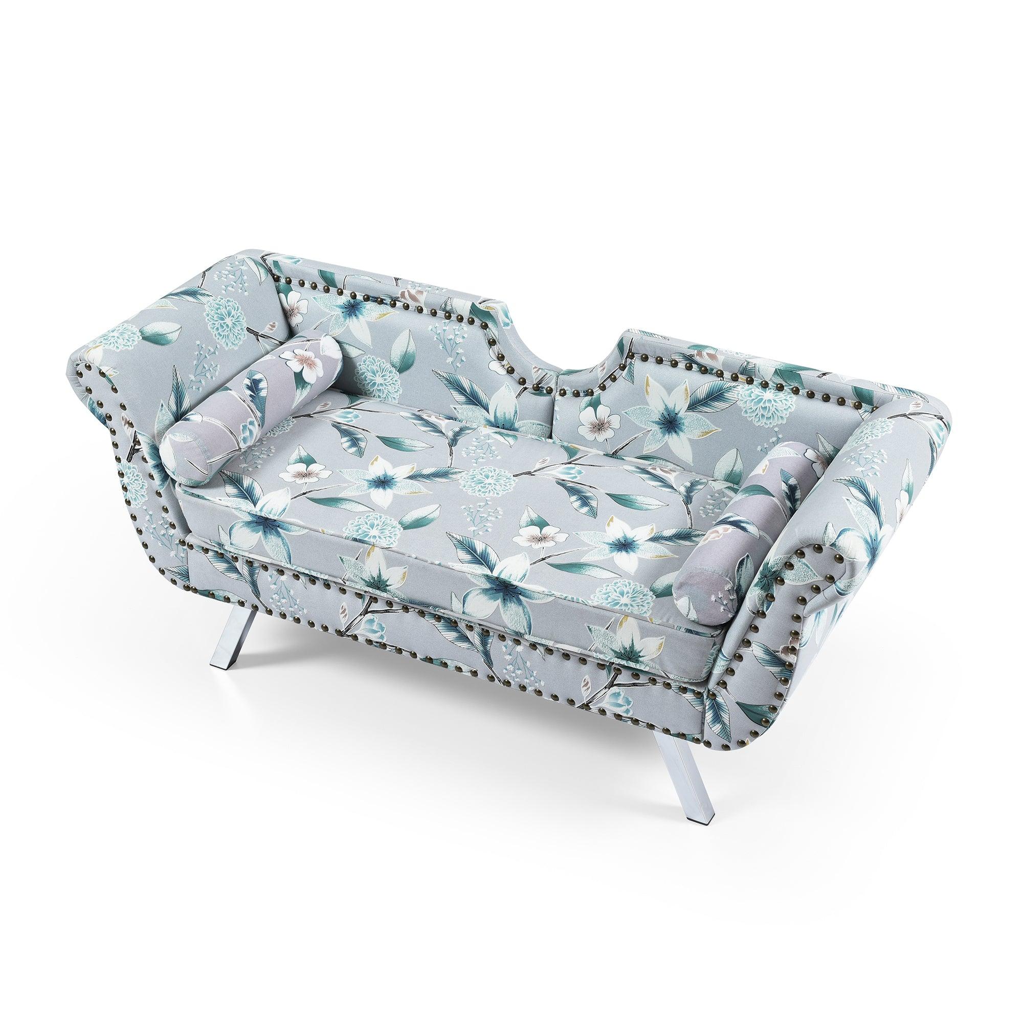 🆓🚛 Quilfy 61" Modern Accent Velvet Upholstered Loveseat Rolled Arms Bedroom Bench - Flower