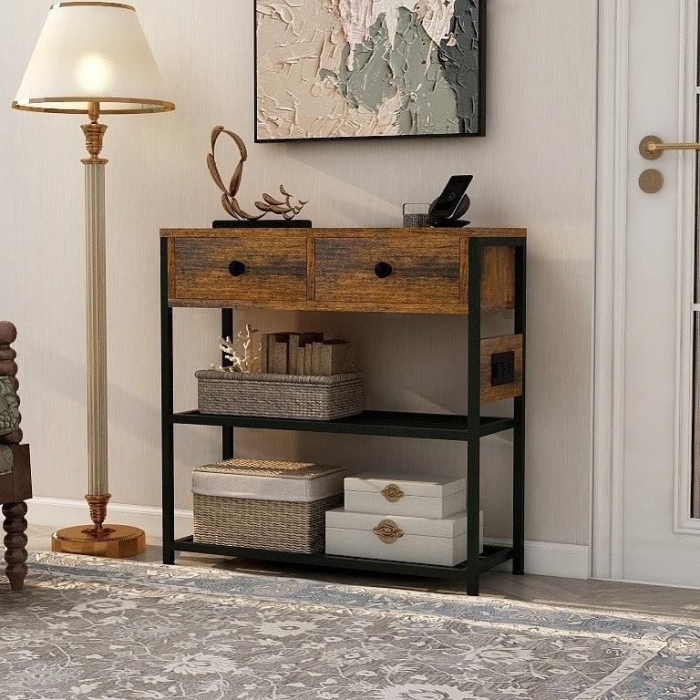 🆓🚛 Ultimate Entryway Console Table, Narrow Sofa Table With 2 Drawers, 2 Shelves, Ac Outlets, 2 Usb Ports, 1 Type C Port