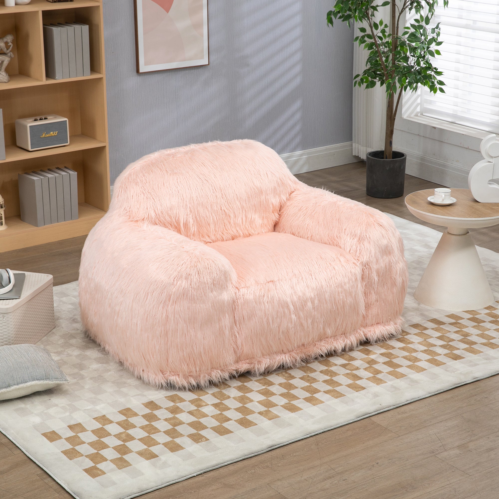 🆓🚛 Bean Bag Chair Lazy Long Hair Sofa Bean Bag Chair, Pink