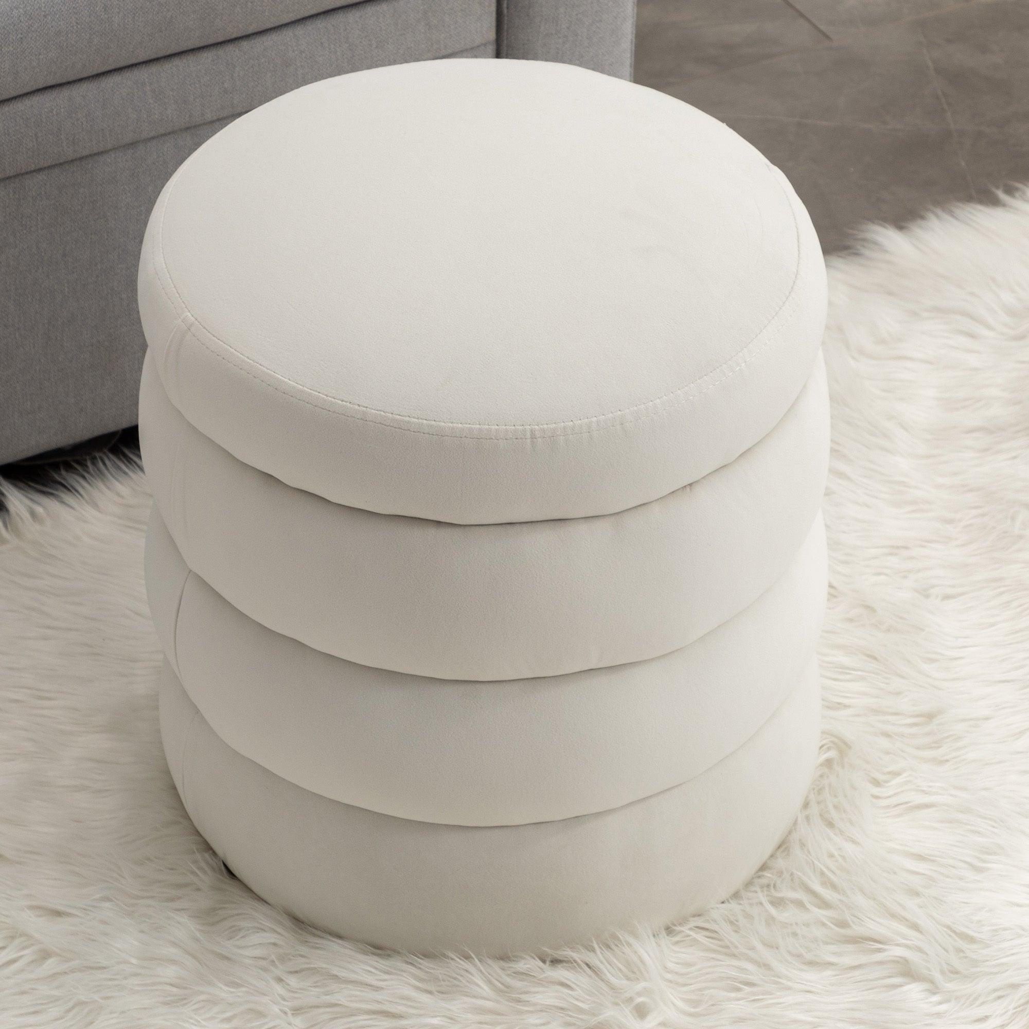 🆓🚛 Verechy Soft Velvet Round Ottoman Footrest Stool, White