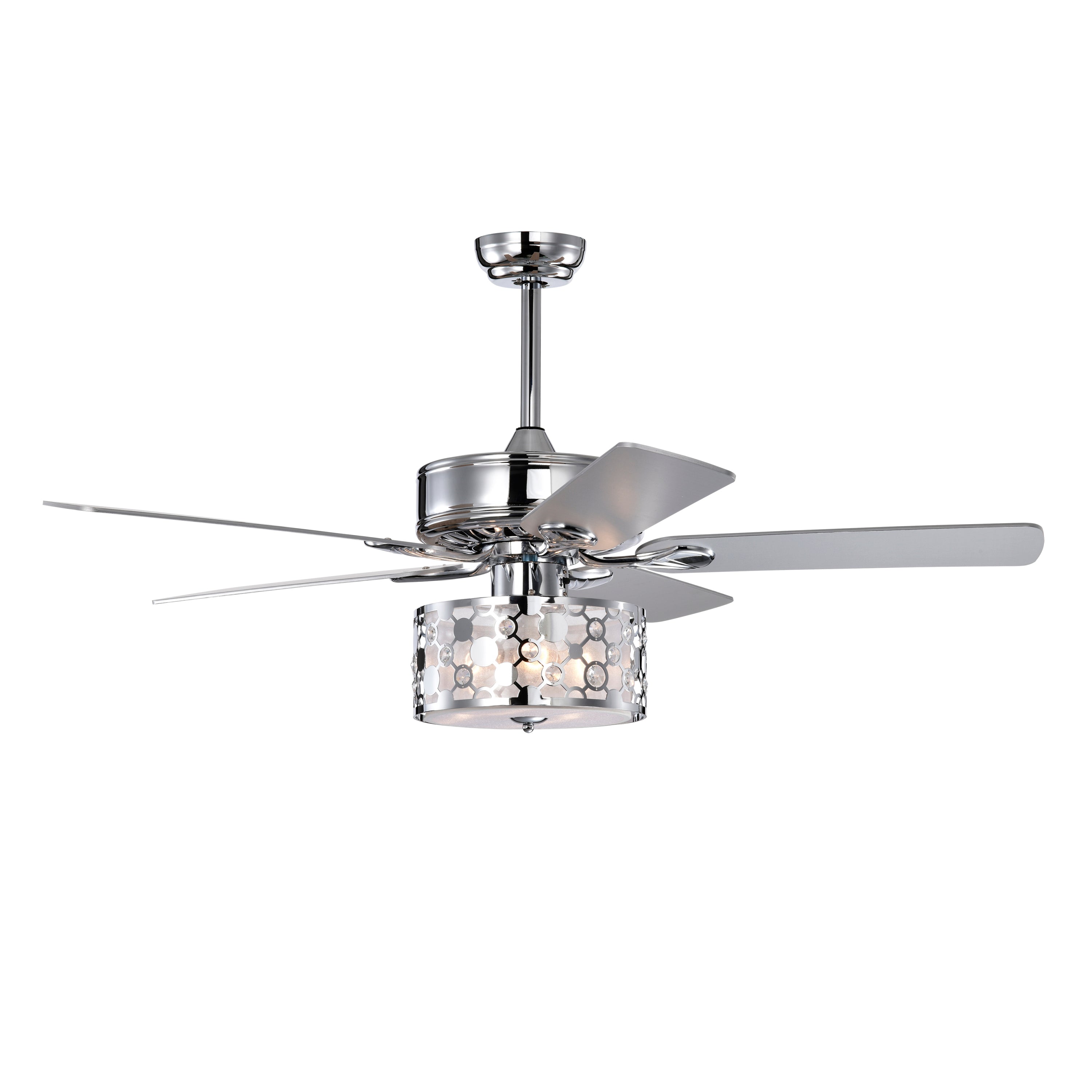 🆓🚛 52" Elegant Ceiling Fan Light With Remote, Crystal Chandelier Fan 5 Chrome Reversible Wood Blades for Dinning Room Bedroom Living Room