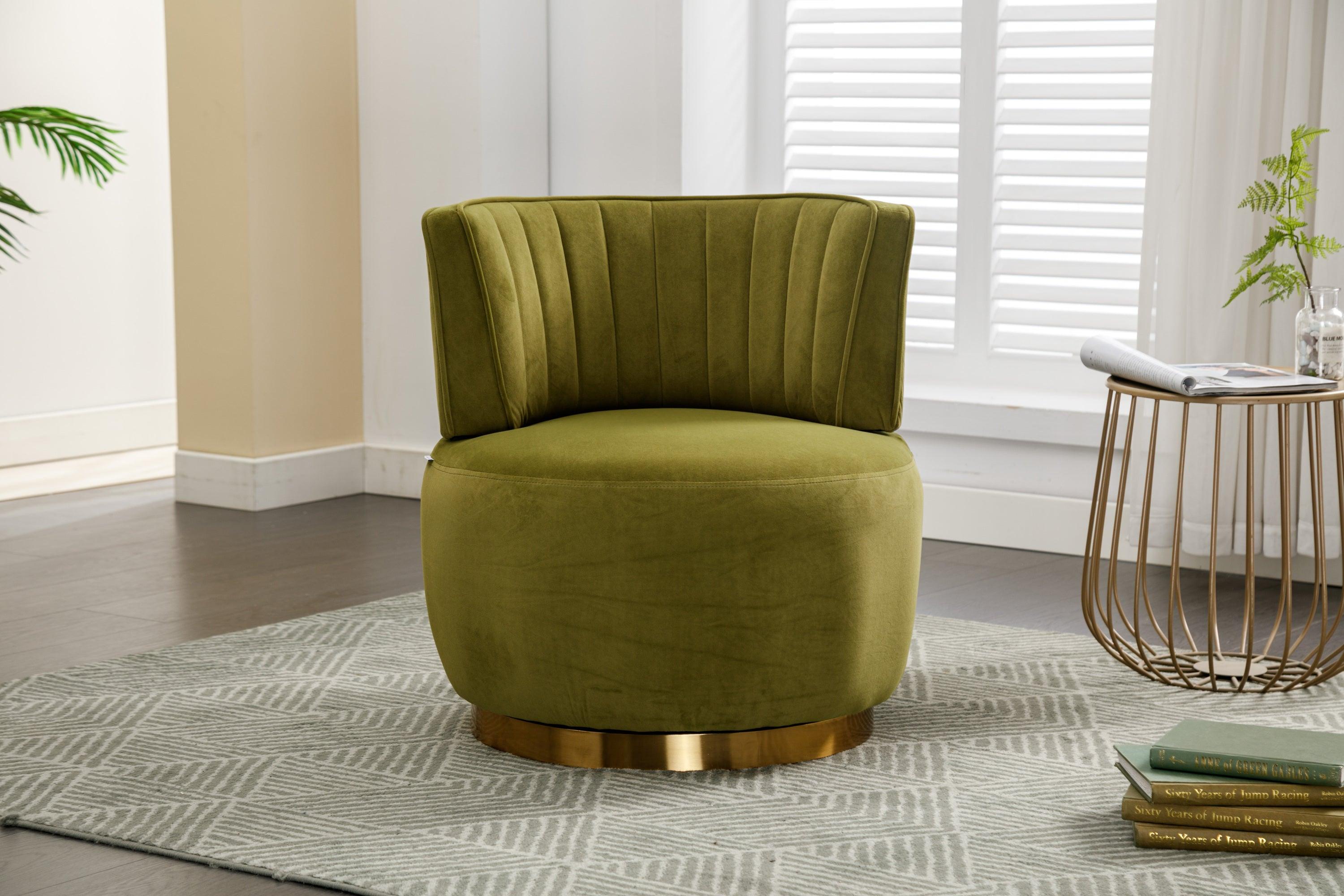 🆓🚛 360 Degree Swivel Cuddle Barrel Accent Round Arm Chair, Olive Green