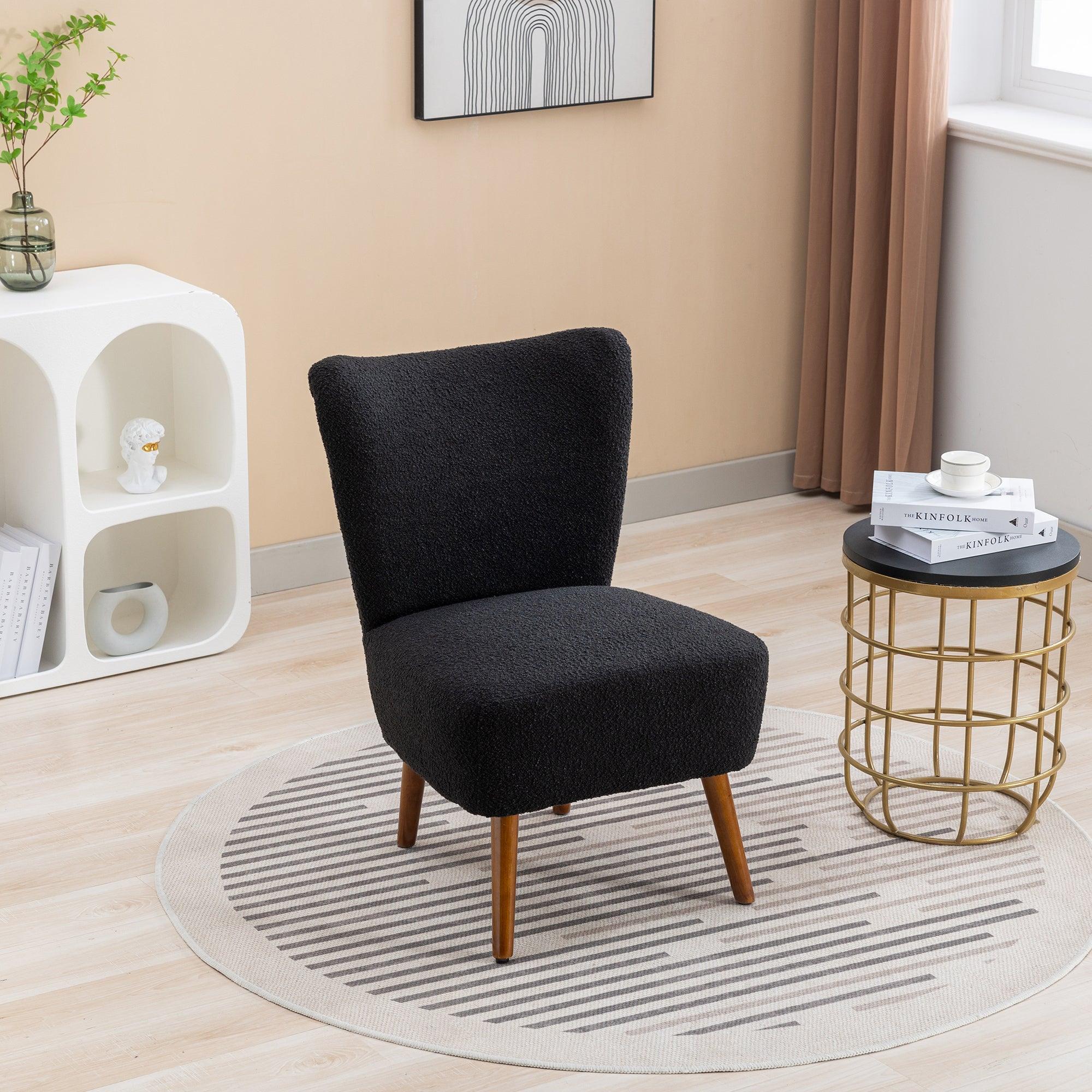 🆓🚛 22.50''W Boucle Upholstered Armless Accent Chair Modern Slipper Chair, Cozy Curved Wingback Armchair, Corner Side Chair for Bedroom Living Room Office Cafe Lounge Hotel, Black