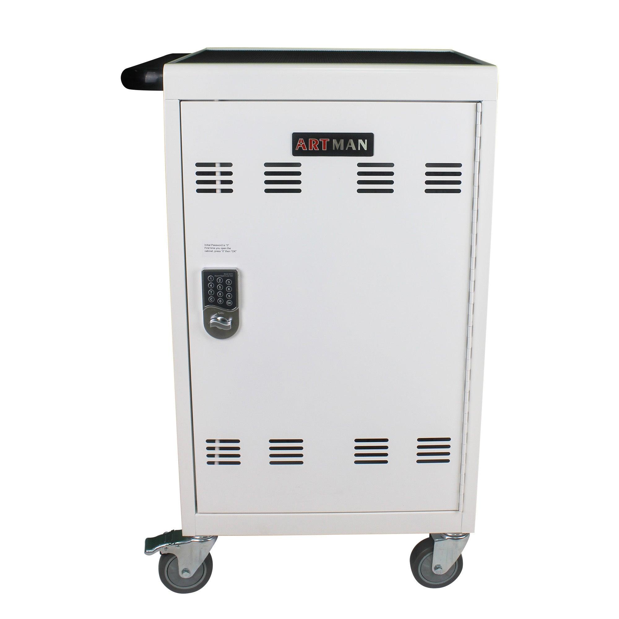 🆓🚛 Mobile Charging Cart & Cabinet for Tablets Laptops 30-Device With Combination Lock, White