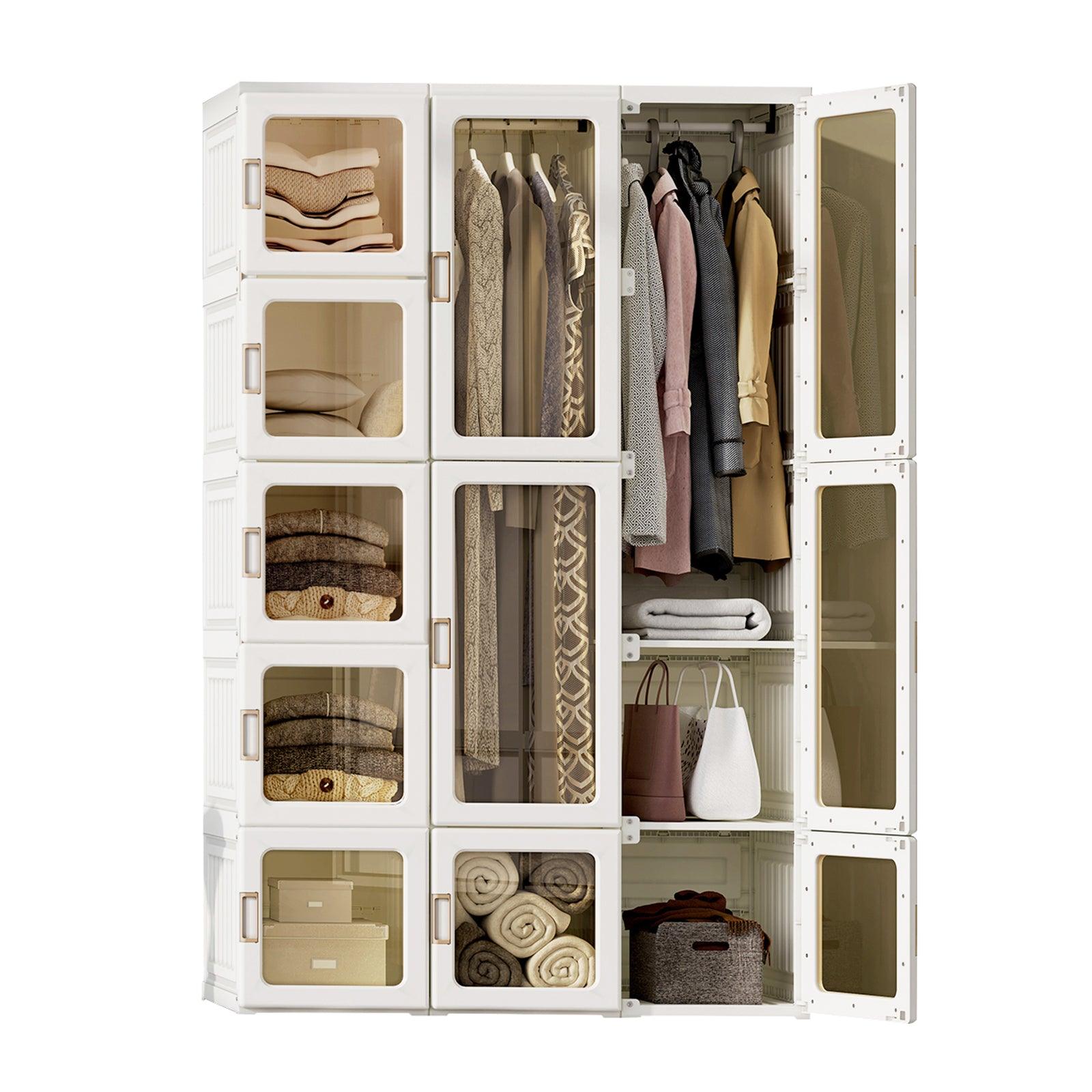 🆓🚛 Portable Wardrobe Closet Storage Organizer, White Closet & White Clear Doors