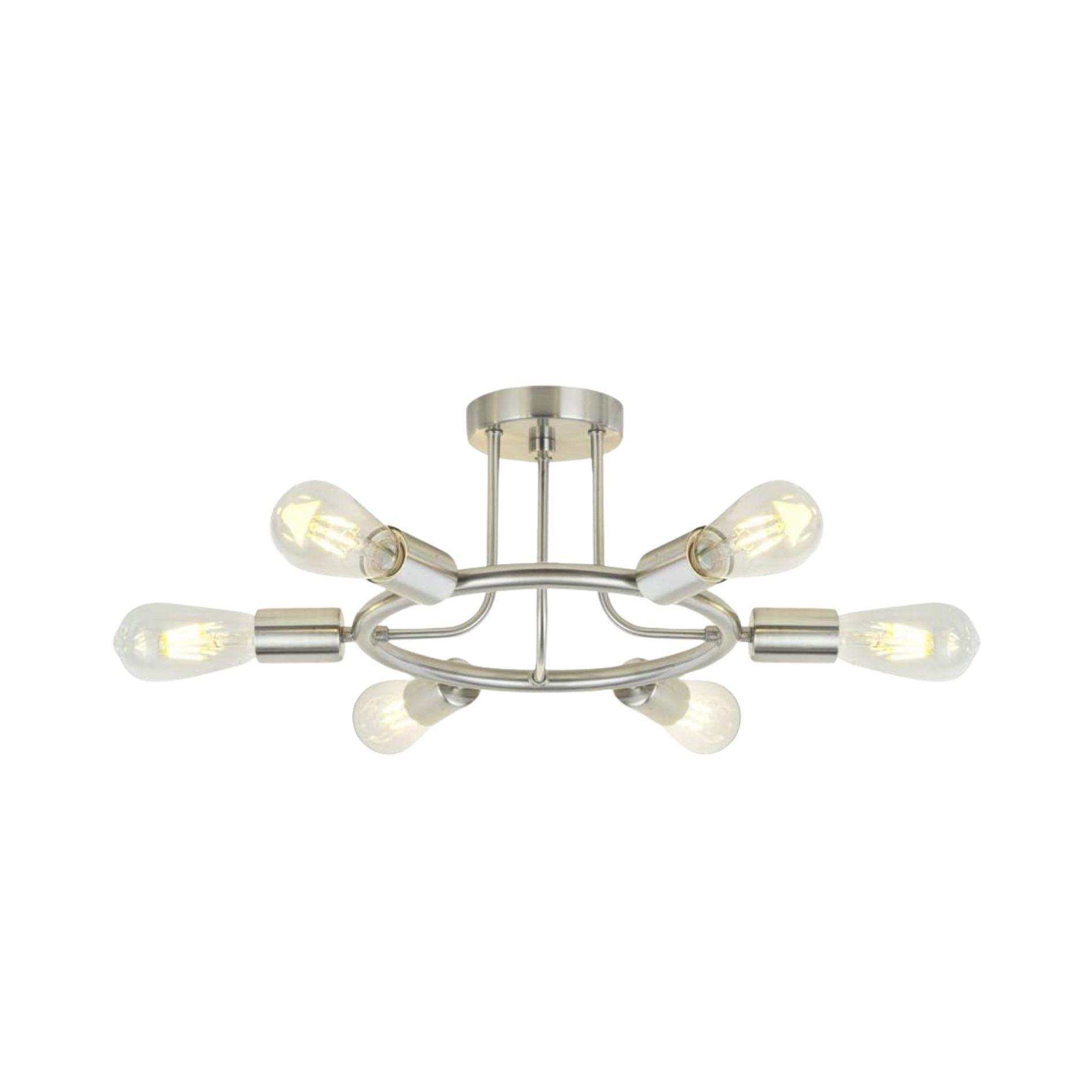 🆓🚛 6 Light Modern Sputnik Lights Semi Flush Mount Ceiling Light Brushed Nickel Finished