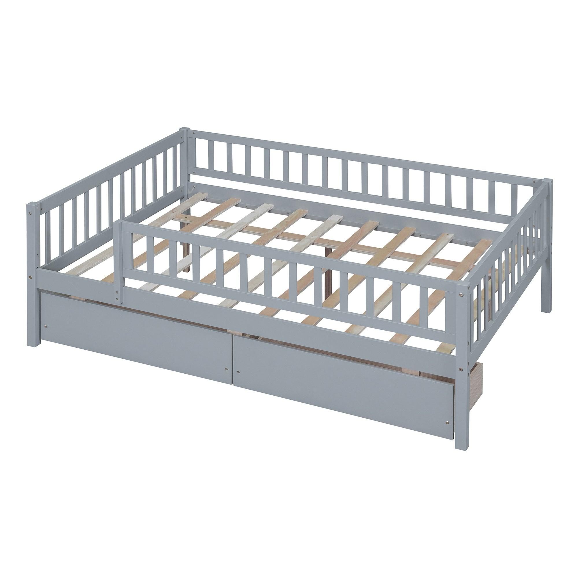 Full Size Daybed Wood Bed With Two Drawers, Gray