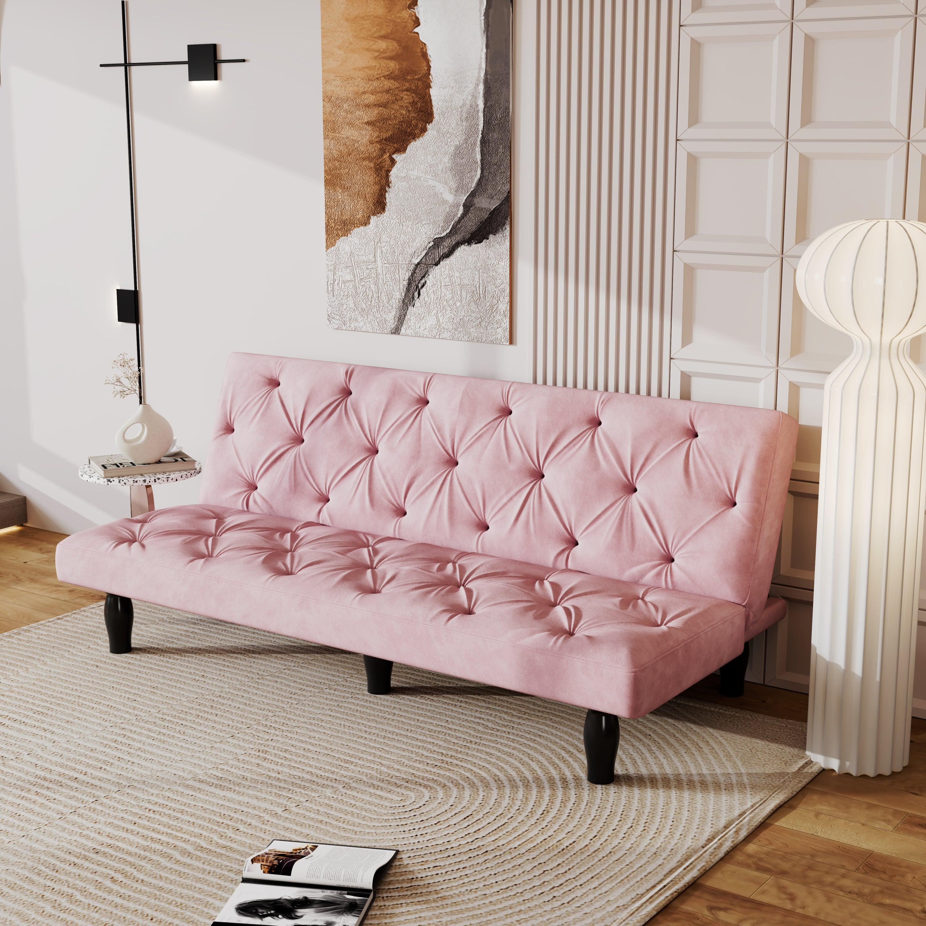 🆓🚛 66" Convertible Velvet Sofa Bed, Pink