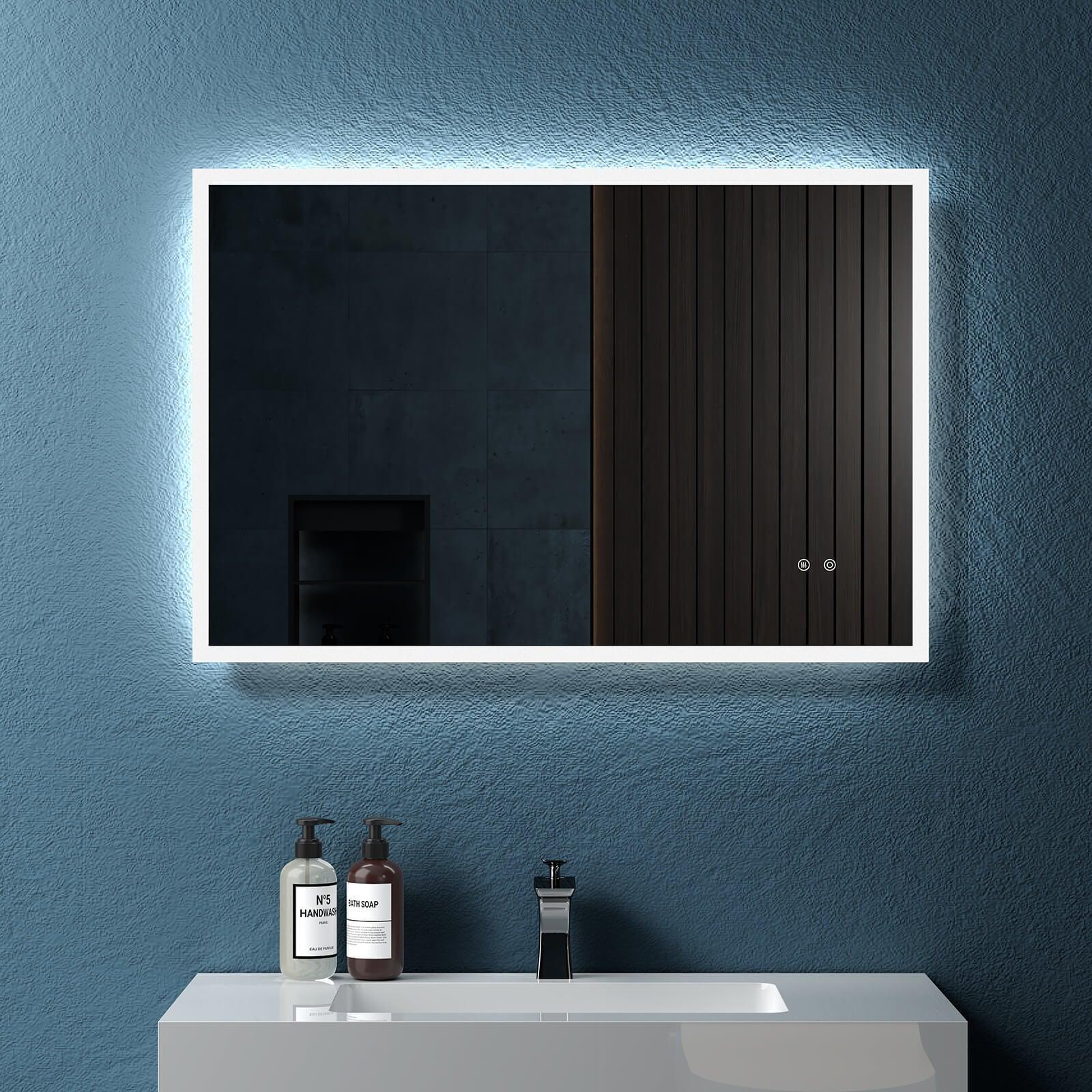 🆓🚛 36" W X 24" H Modern Wall Mounted Led Backlit Anti-Fog Rectangular Bathroom Mirror With Temperature Adjustable & Memory Function Touch Switch