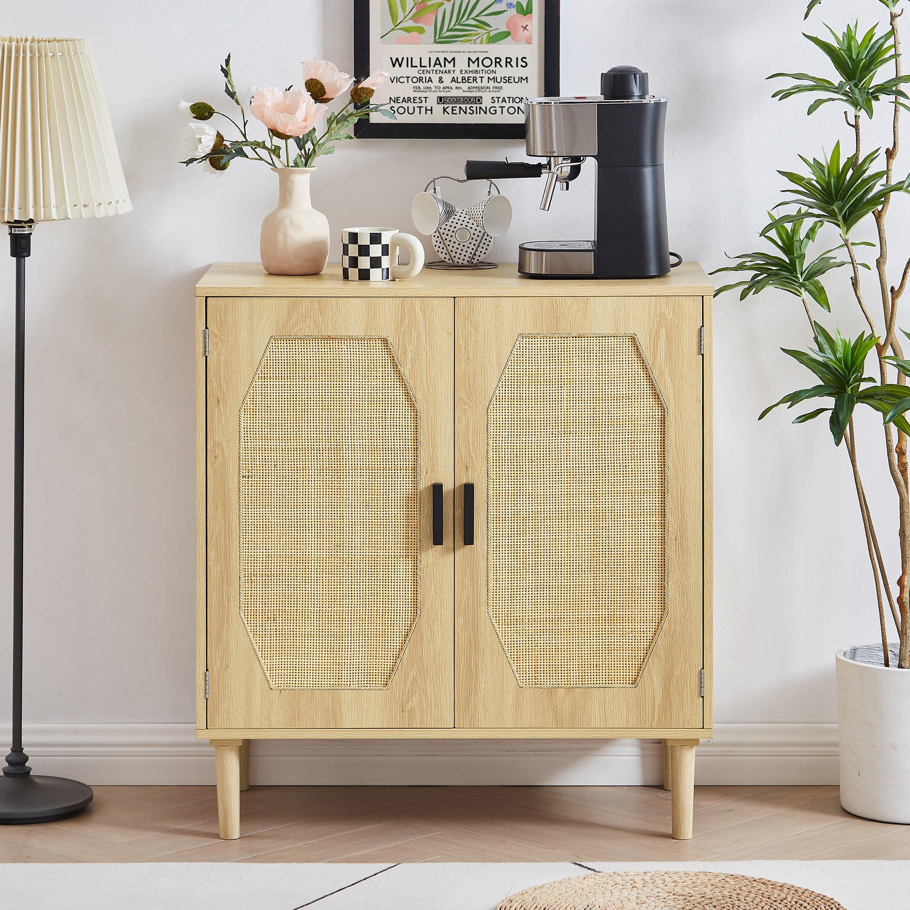 🆓🚛 Kitchen Storage Cabinets With Rattan Decorative Doors, Buffets, Wine Cabinets, Dining Rooms, Hallways, Cabinet Console Tables, Natural, 31.5''W X 15.8''D X 34.6" H.