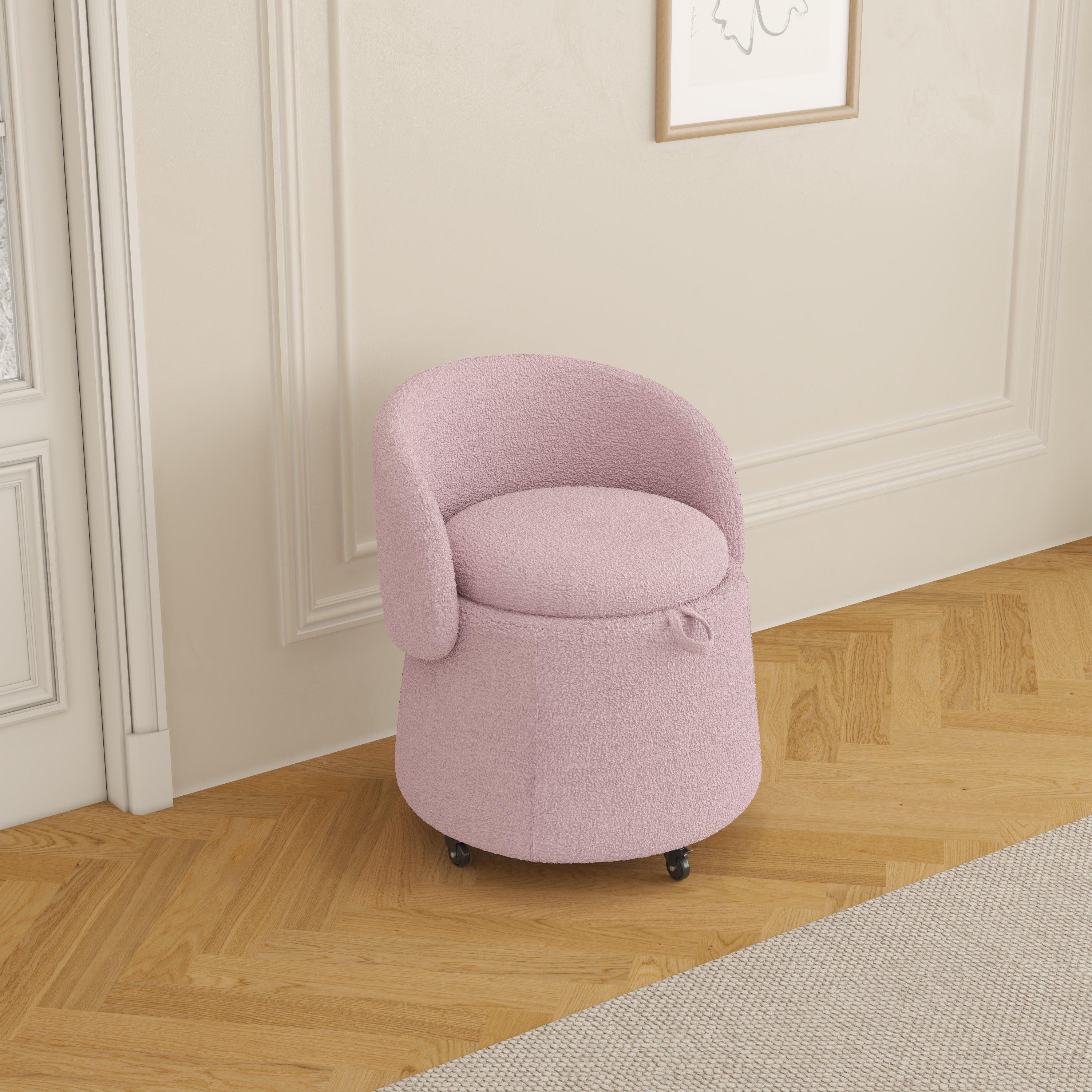 🆓🚛 Multi-Functional Stool 23" Movable Storage, Pink Teddy Fleece Everywhere in The Bedroom & Living Room