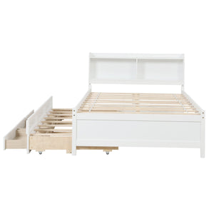 Full Bed With Bookcase, Twin Trundle & Drawers, White