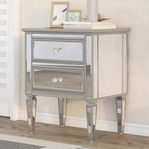 Elegant Mirrored Side Table with 2 Drawers, Modern Silver Finished for Living Room, Hallway, Entryway