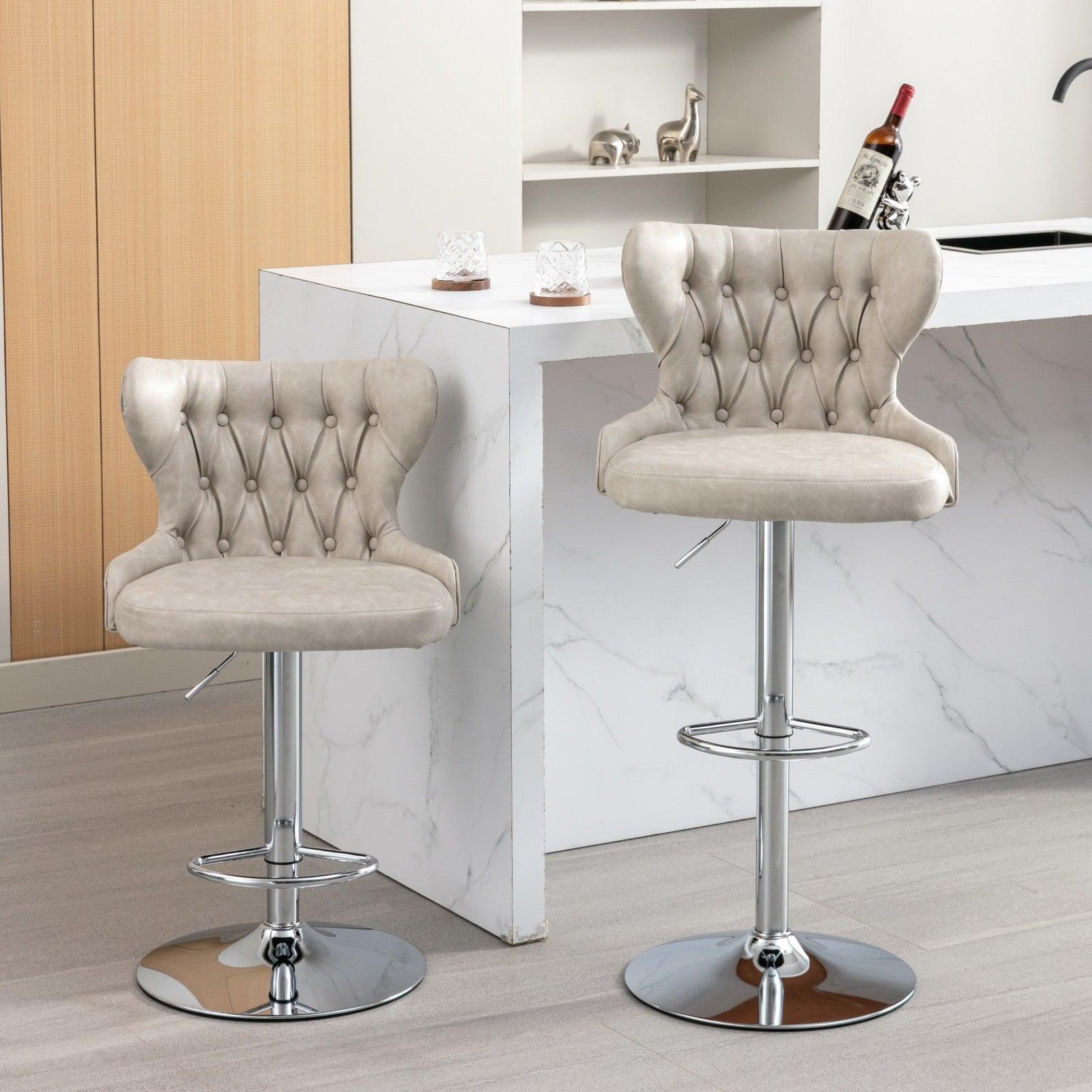 🆓🚛 Swivel Pu Barstools Adjusatble Seat Height From 25-33 Inch, Modern Upholstered Chrome Base Bar Stools With Backs Comfortable Tufted for Home Pub & Kitchen Island, Beige